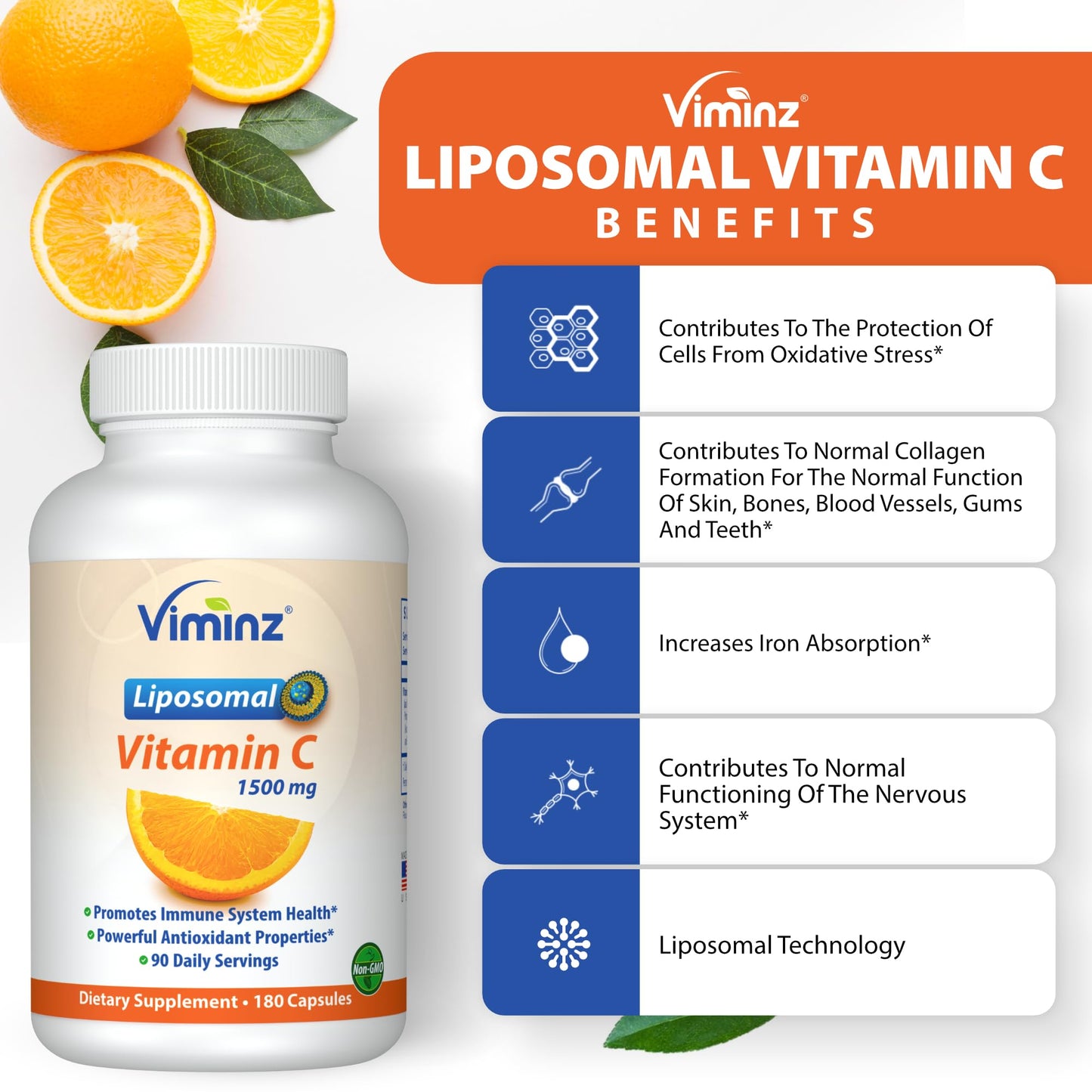 Viminz Liposomal Vitamin C 1500mg Capsule, 180 Capsules