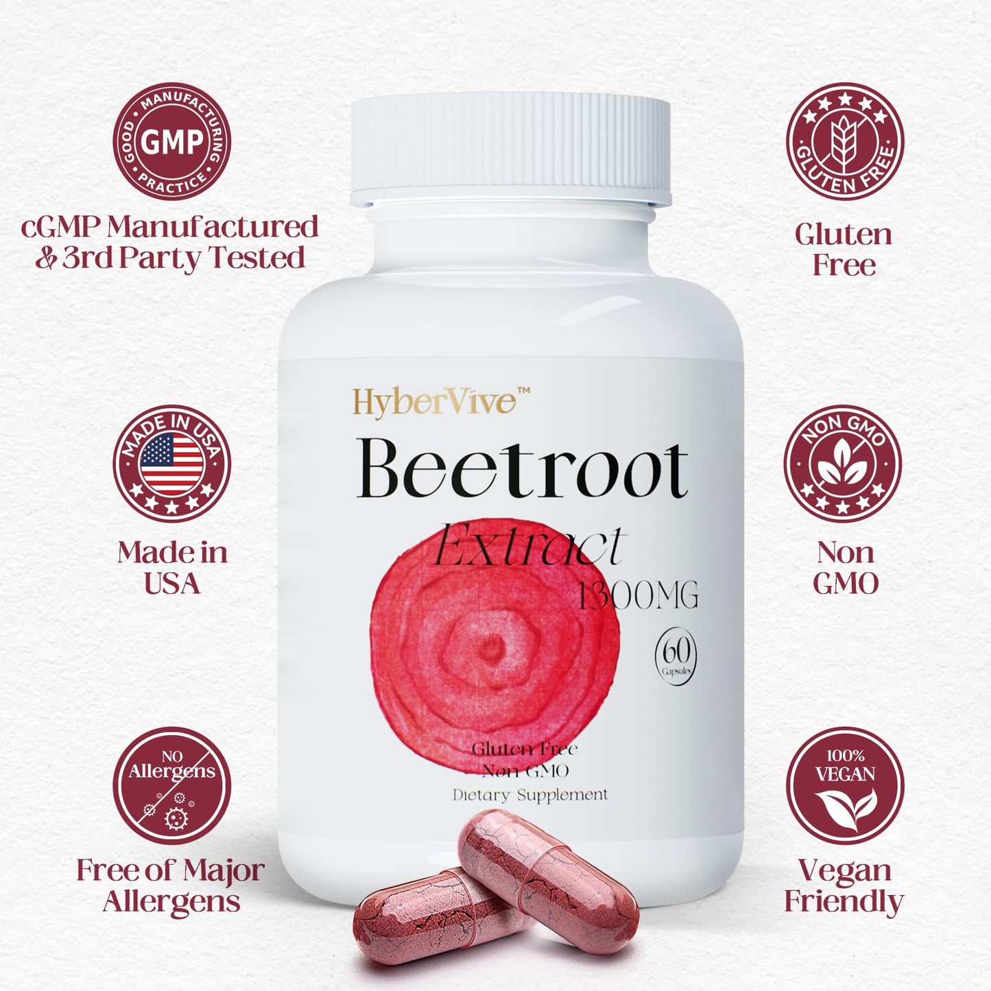 HyberVive Beet Root Powder Capsules 60 Count