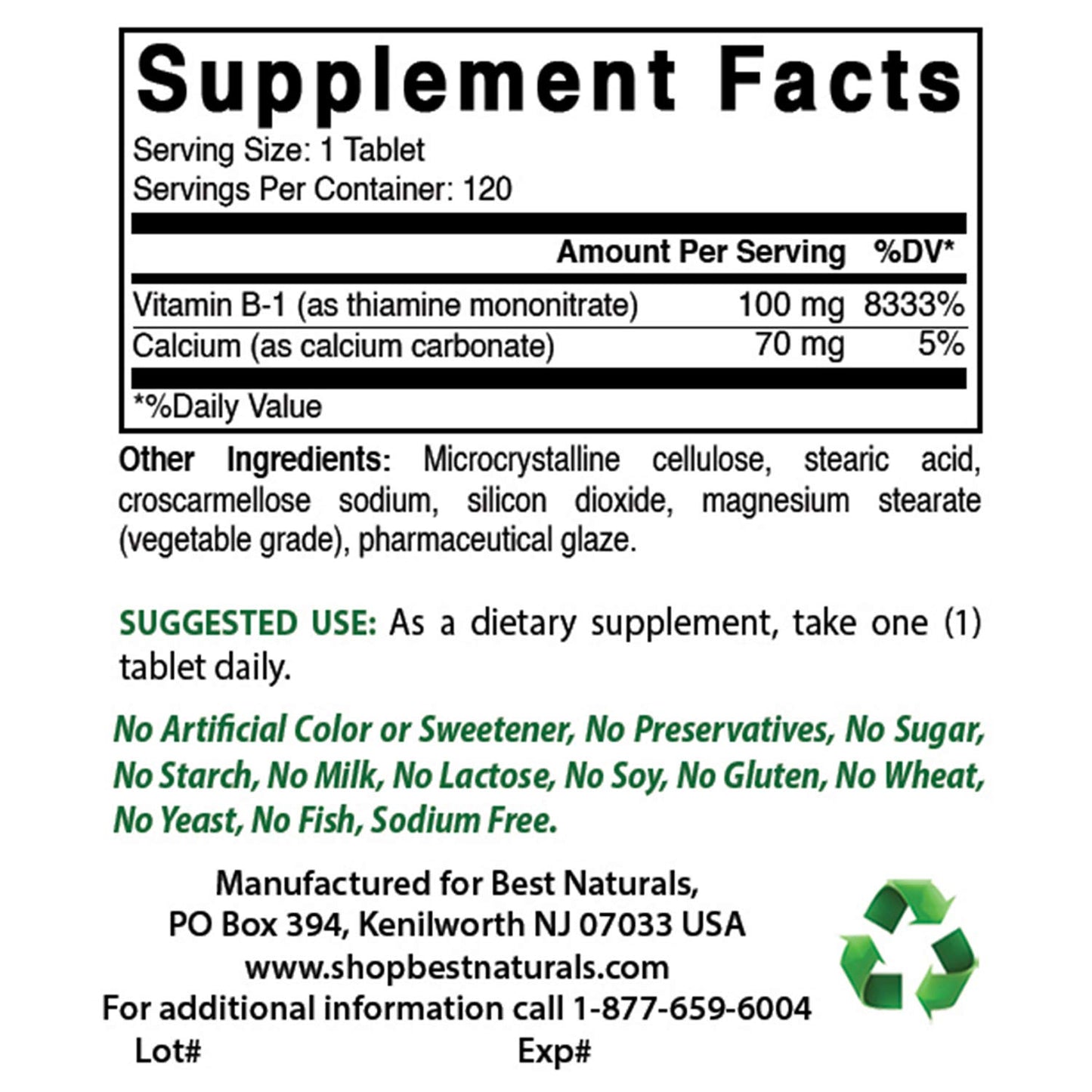 Best Naturals DMAE Supplement 250 mg & Vitamin B1 as Thiamine Mononitrate 100 mg, Capsules and Tablets, 120 Count