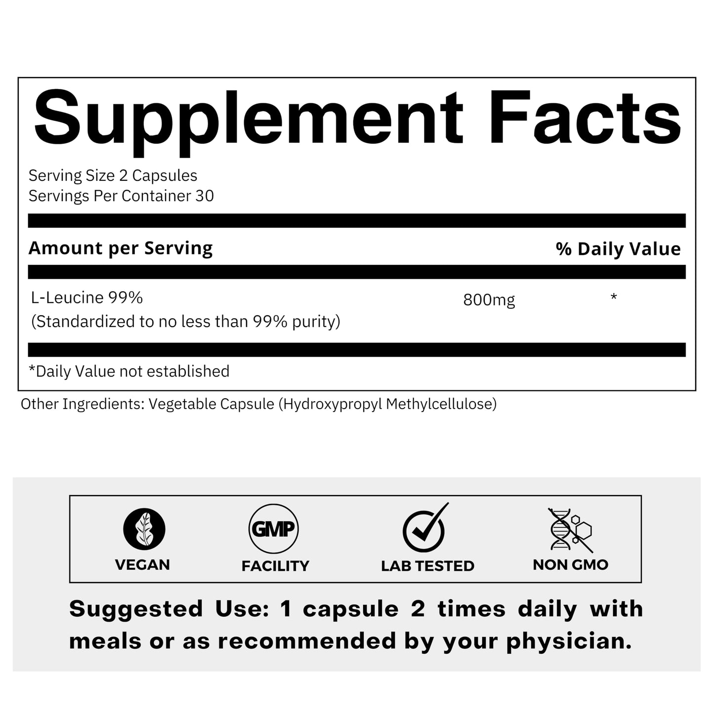 FOLIUS LABS Clean Label L-Leucine Capsule, 60 Veg Capsules