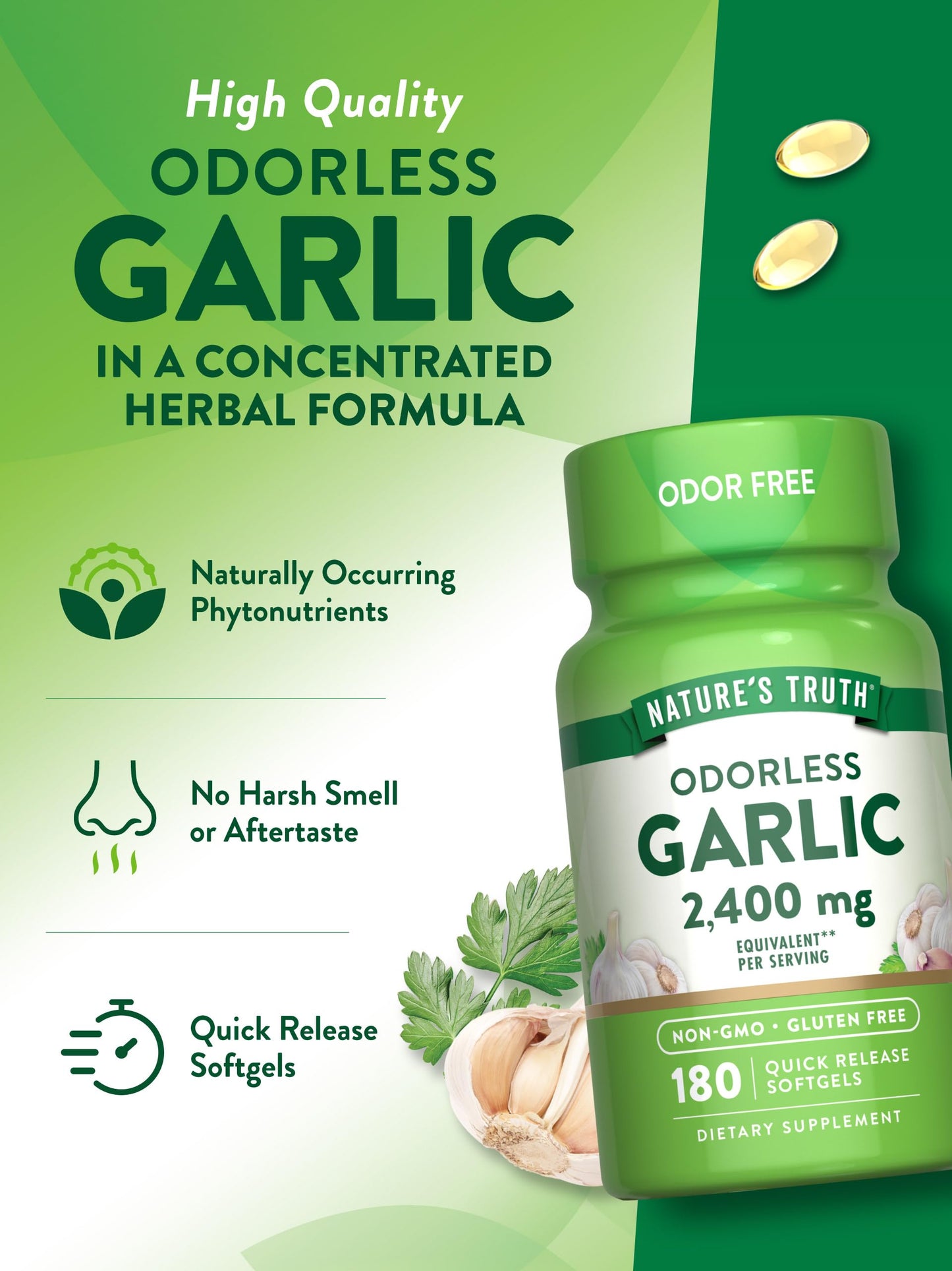Nature's Truth Odorless Garlic Softgels 180 Count