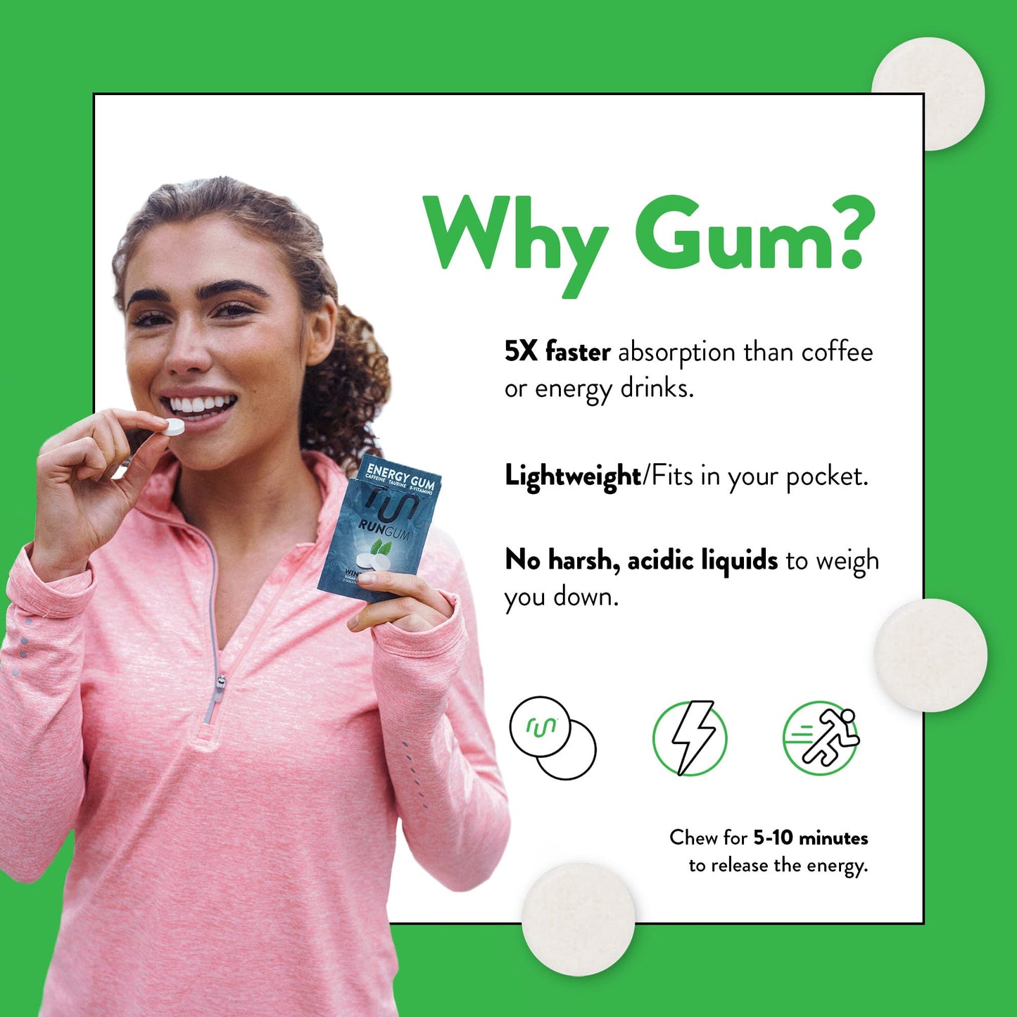 Run Gum Spearmint Chewable Gum 24 Pieces