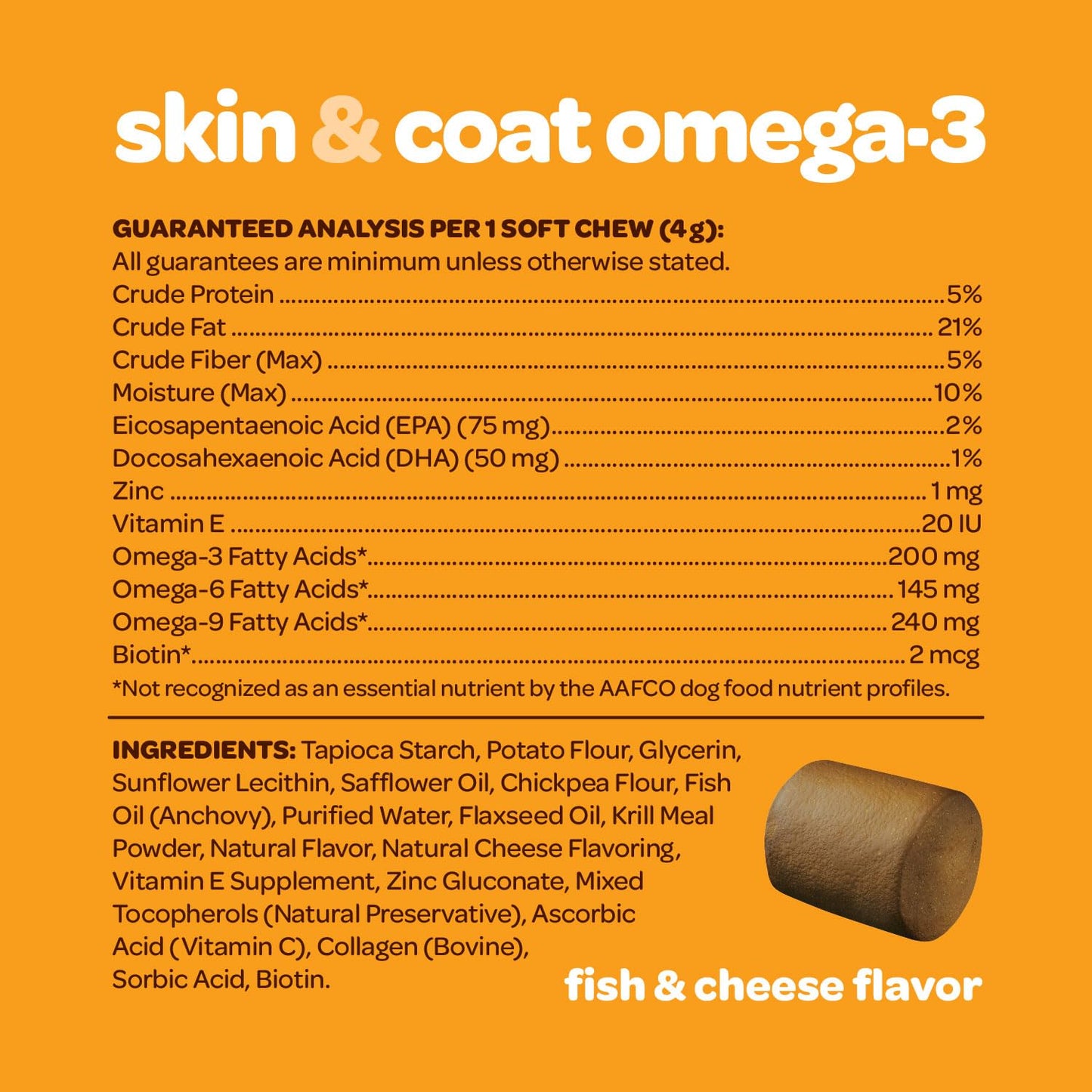 Ready Pet Go! Skin and Coat Omega-3 Supplement for Dogs Soft Chews 60 Count