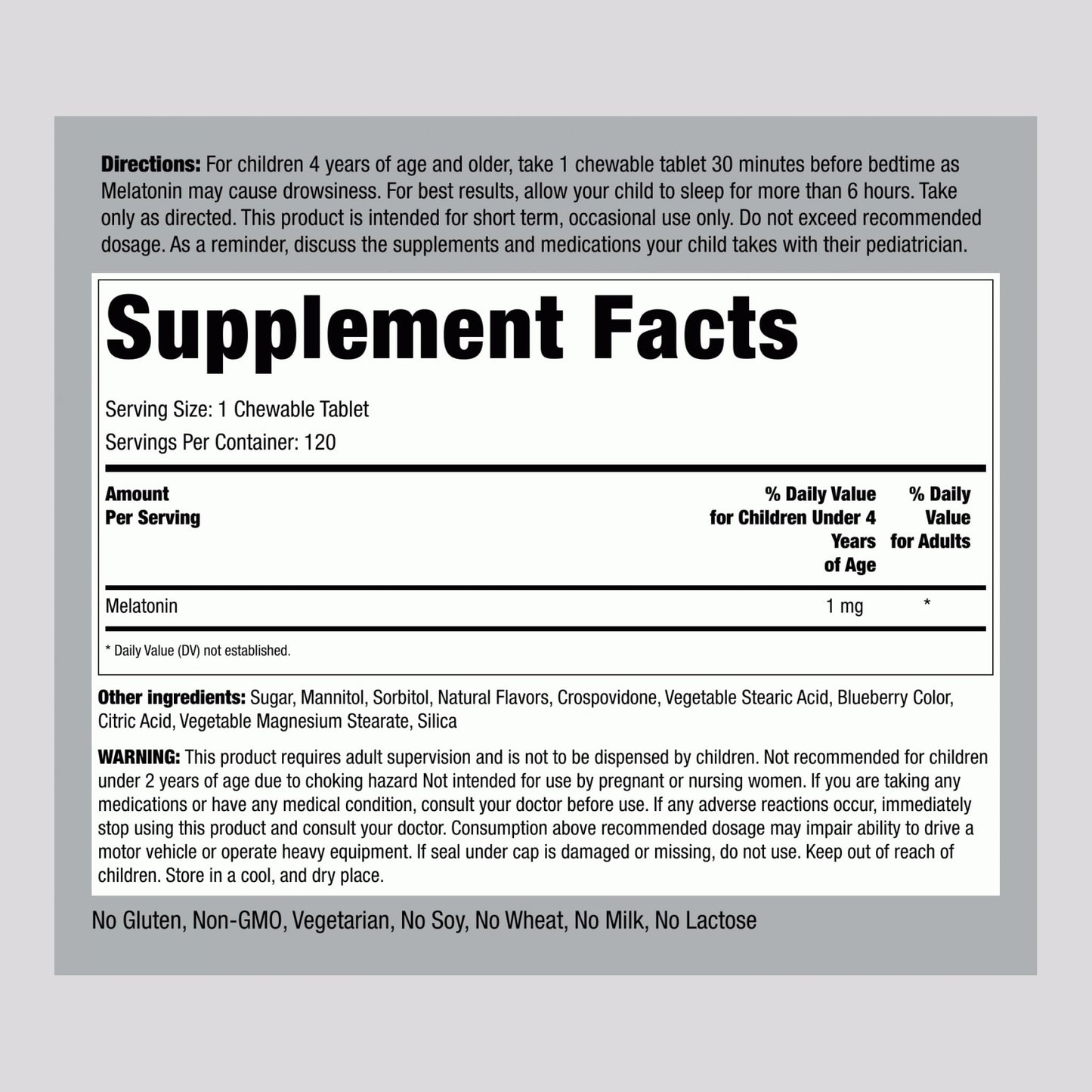 Piping Rock Kids Melatonin 1mg Tablet, 120 Count