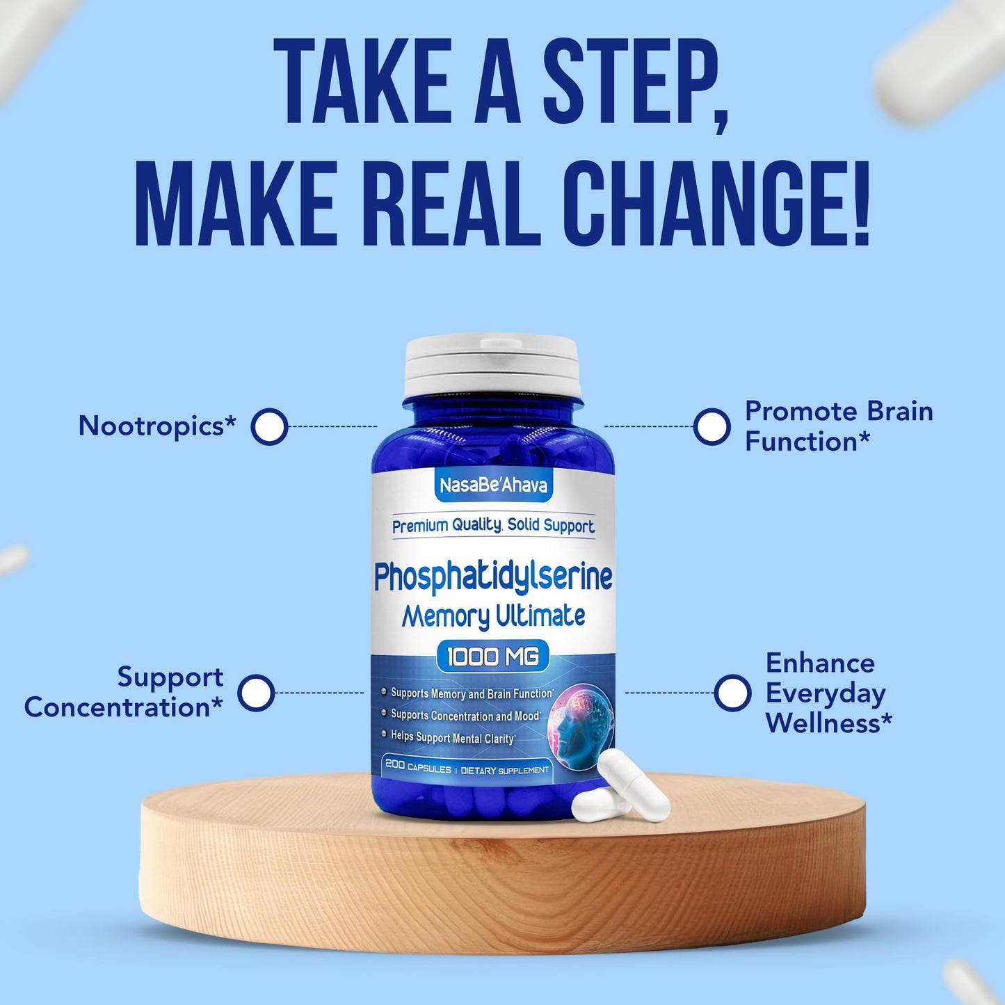 NasaBeahava Memory Supplement for Brain Support with Phosphatidylserine, Ginkgo Biloba, DMAE, Rosemary & Gotu Kola Capsule 200 Count