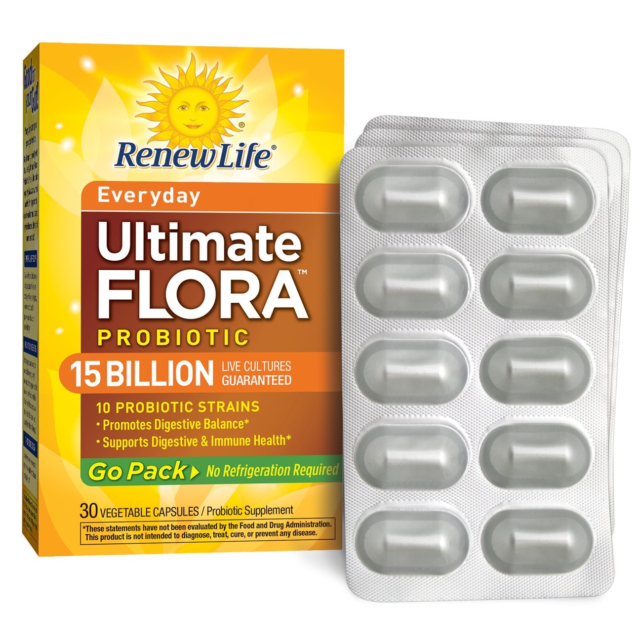 Renew Life Ultimate Flora Probiotic Everyday 15 Billion CFU, 30 Capsules