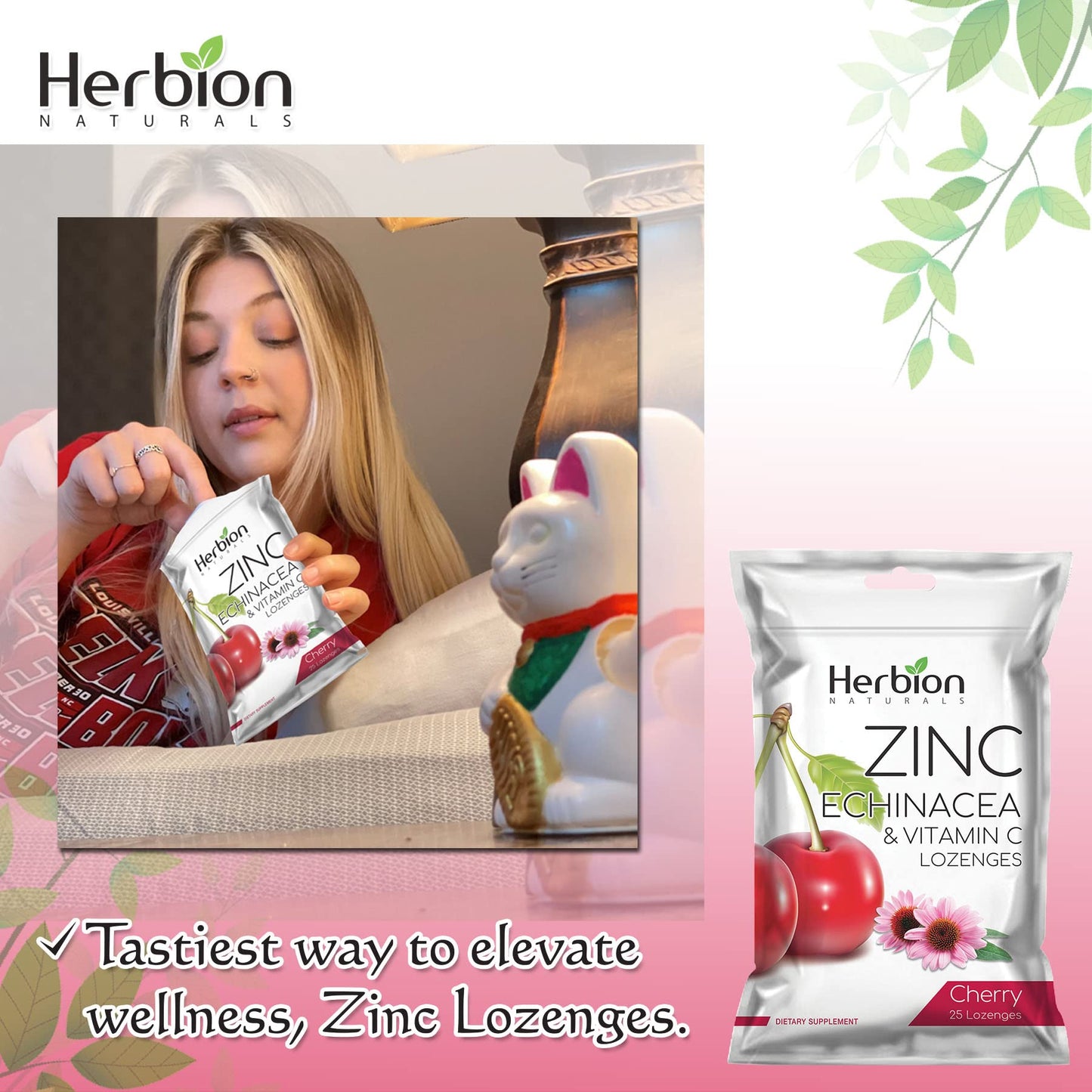 HERBION Naturals Zinc, Echinacea & Vitamin C Lozenges, 25 Count