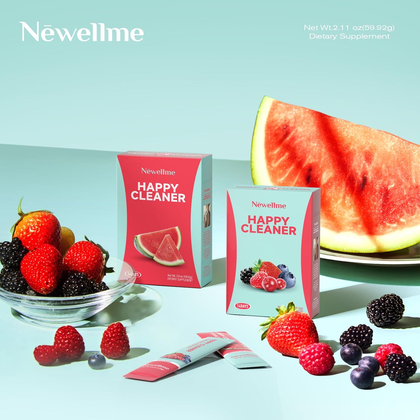 NEWELLME Watermelon Berry Probiotic & Prebiotic Powder, 2.2 Ounce