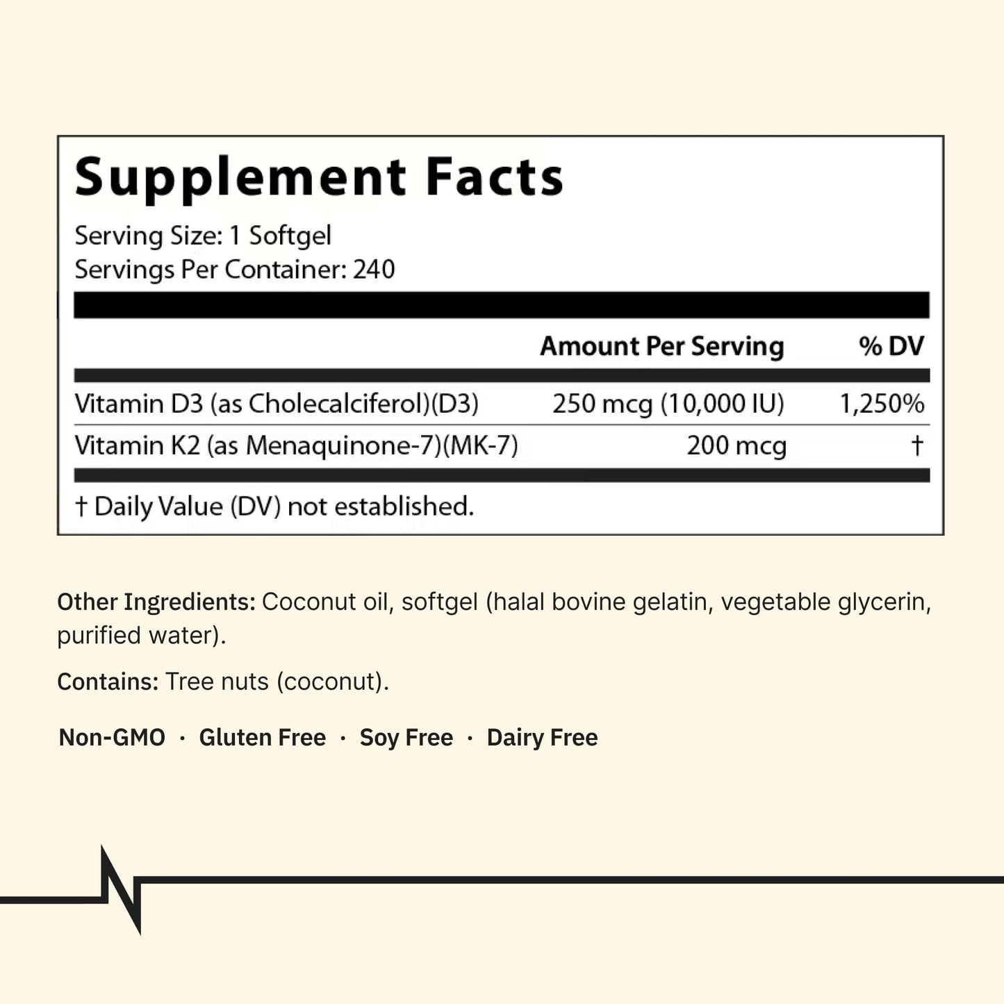 NATUREVOL Vitamin D3 10,000 IU + K2 200mcg Softgels, 240 Count