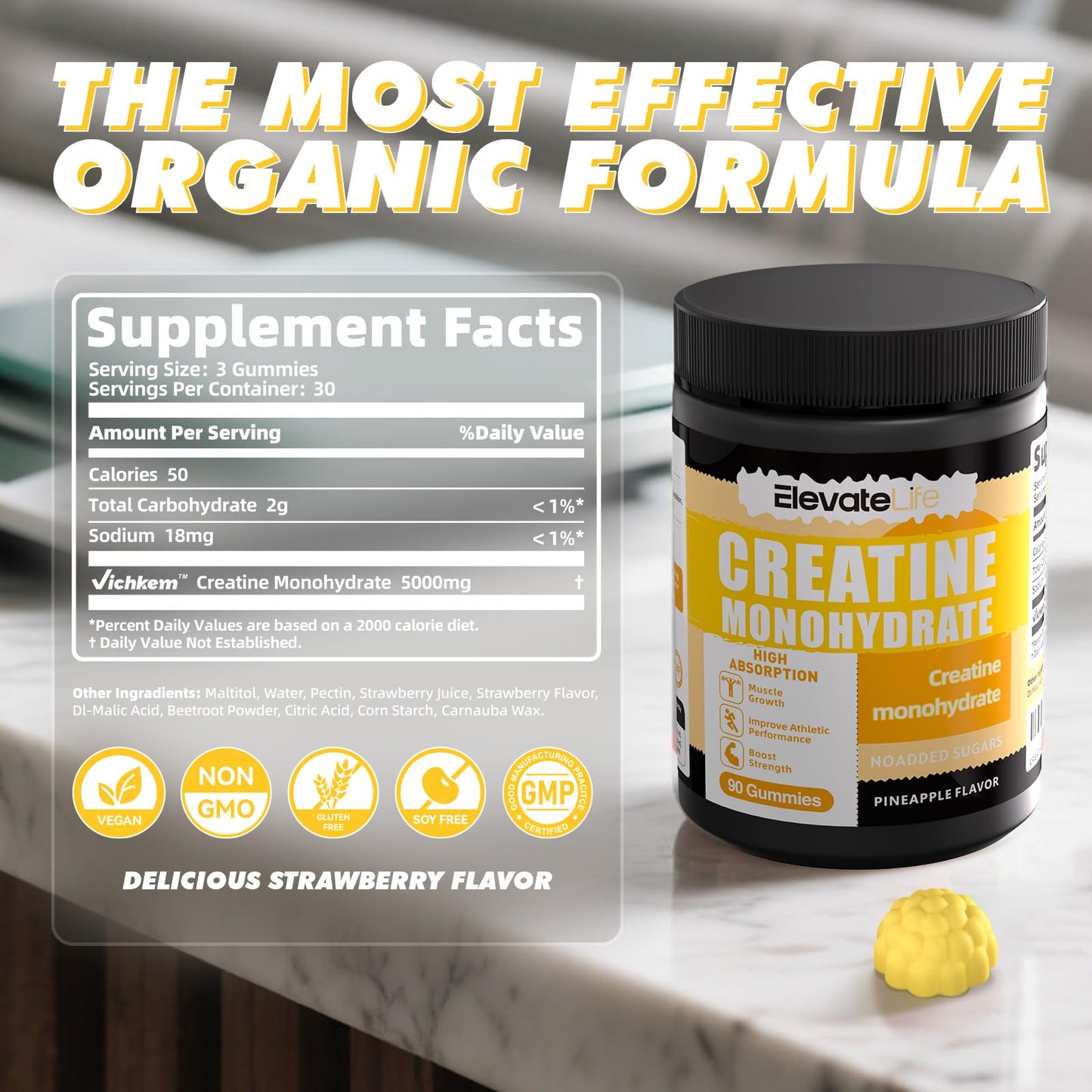 ElevateLife Creatine Monohydrate Gummies, 90 Count