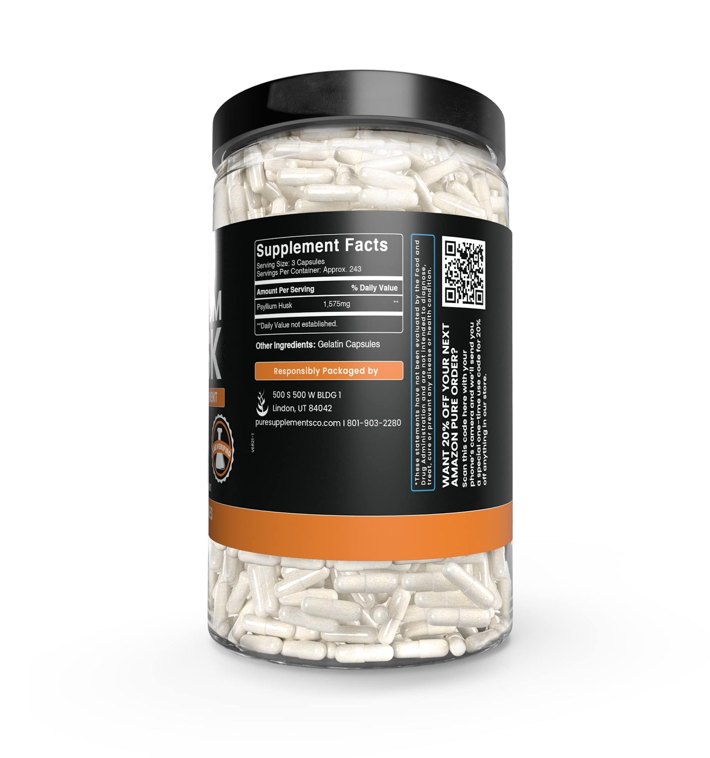 Pure Original Ingredients Psyllium Husk Capsules 730