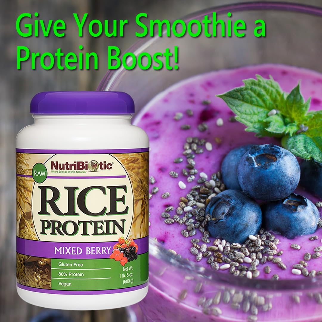 NutriBiotic Mixed Berry Brown Rice Protein Powder - Vegan - 600g, 21 Servings