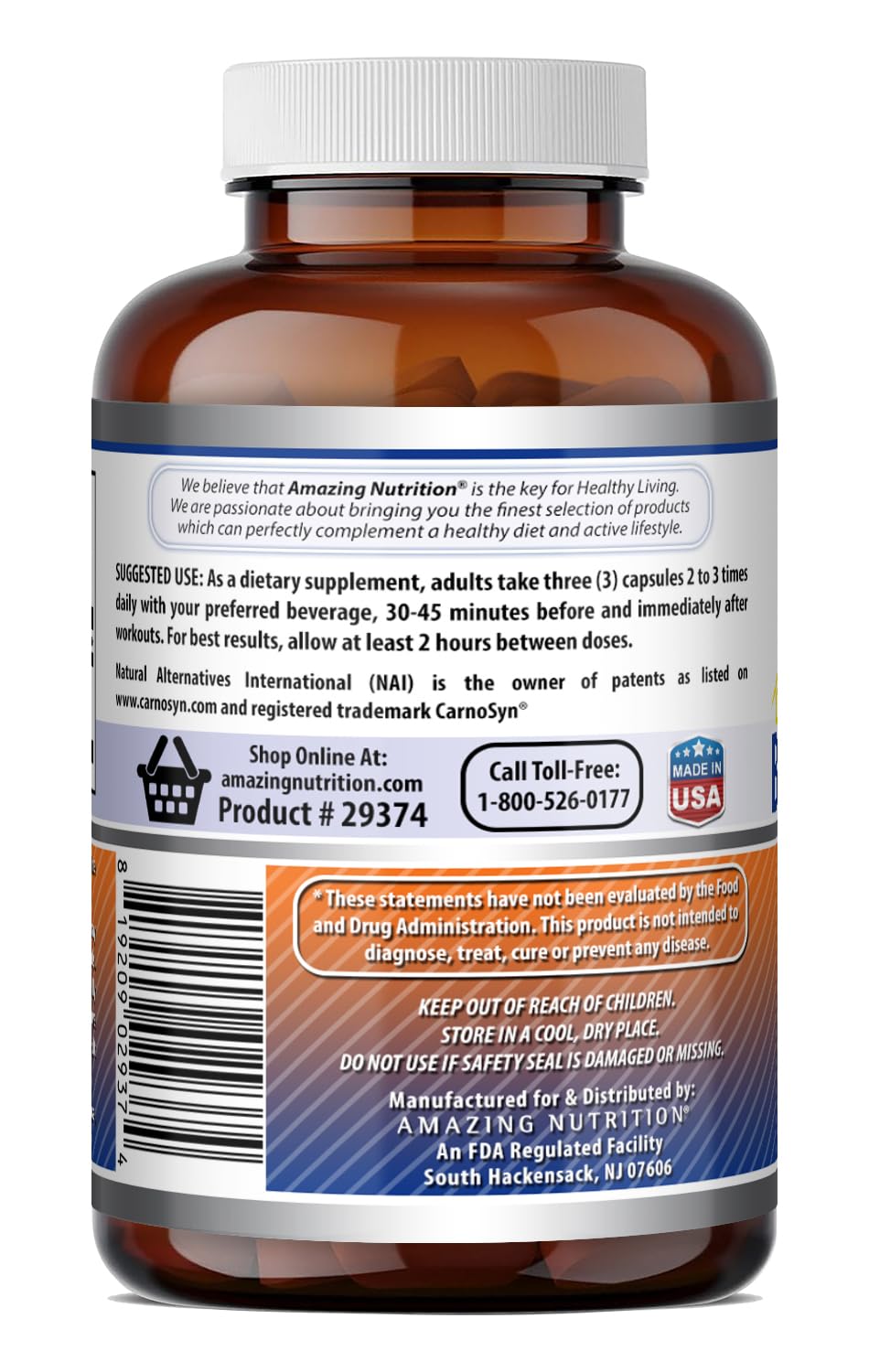 Amazing Nutrition Beta Alanine Supplement Capsule 120 Capsules