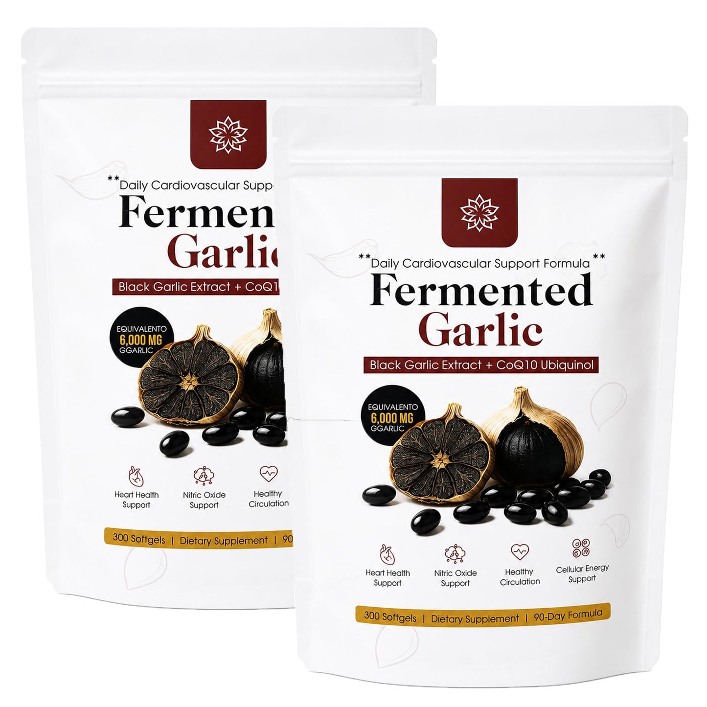 BnPnCn Fermented Black Garlic Extract + CoQ10 Ubiquinol Softgels, Odorless Daily Supplement, Supports Heart Health, 300 Count