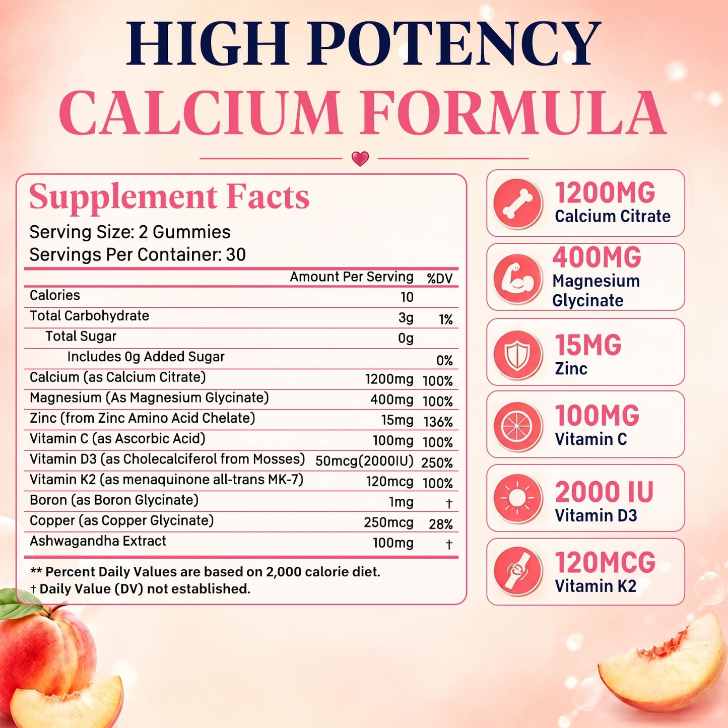 ZIPINKJ Calcium Citrate Gummies 1200mg with Vitamin D3 Sugar-Free, 120 Gummies