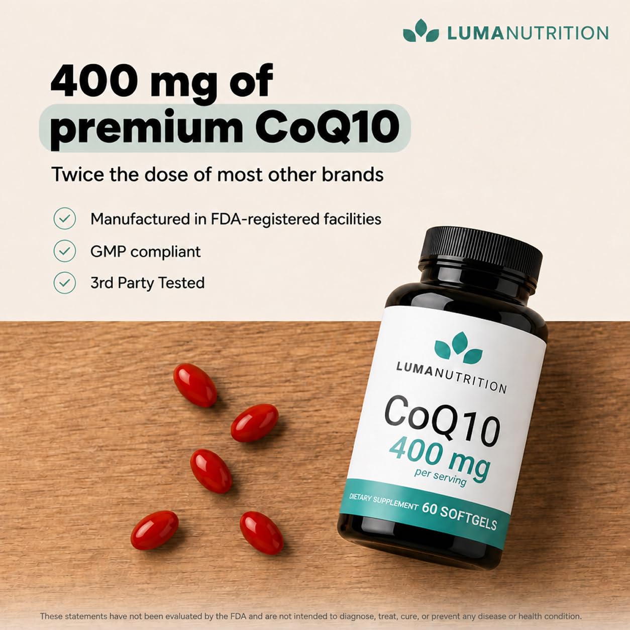 Luma Nutrition CoQ10 400mg Capsules 60 Count