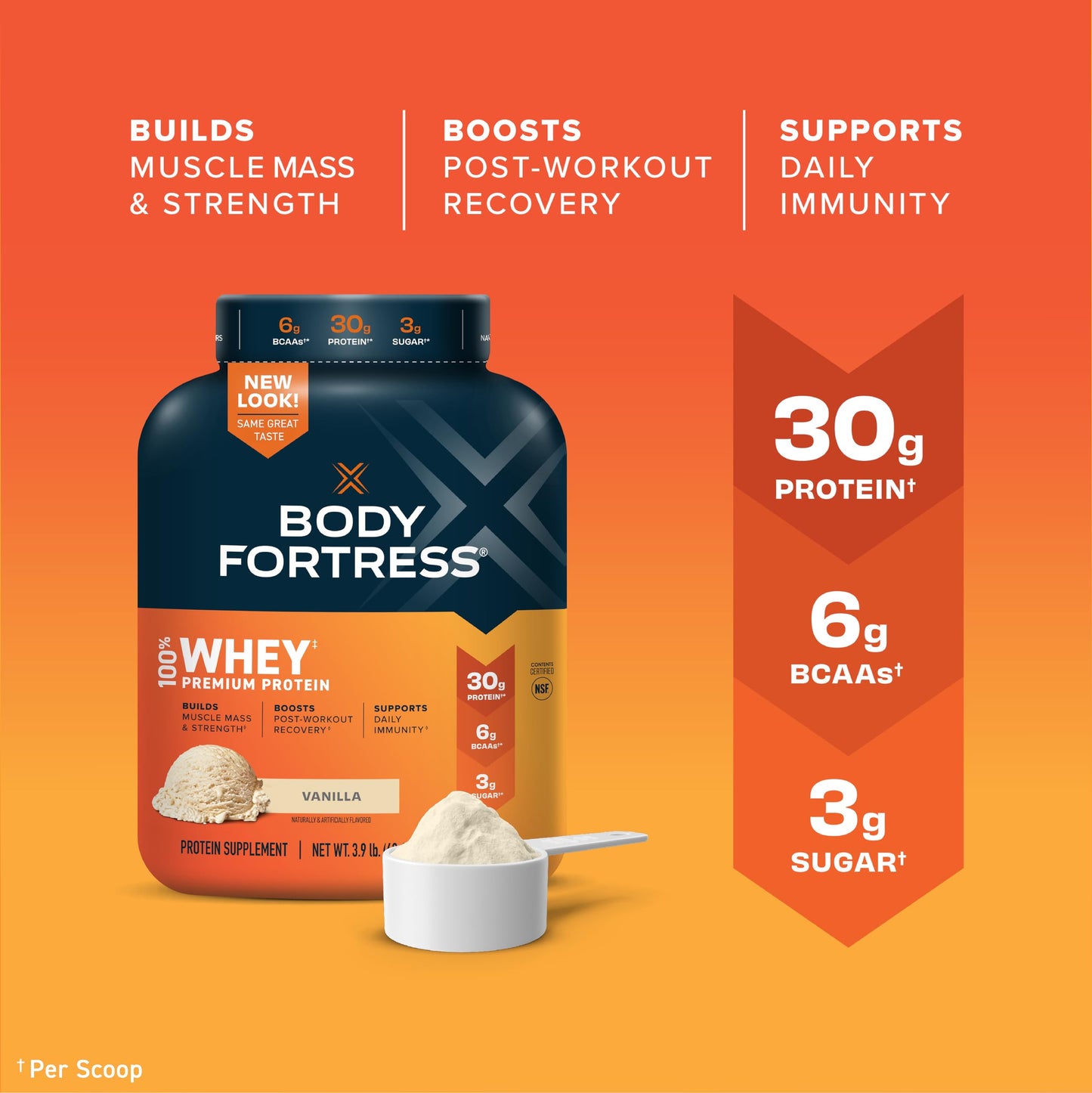 Body Fortress 100% Whey Protein Powder, Vanilla & Chocolate, 3.9 lbs