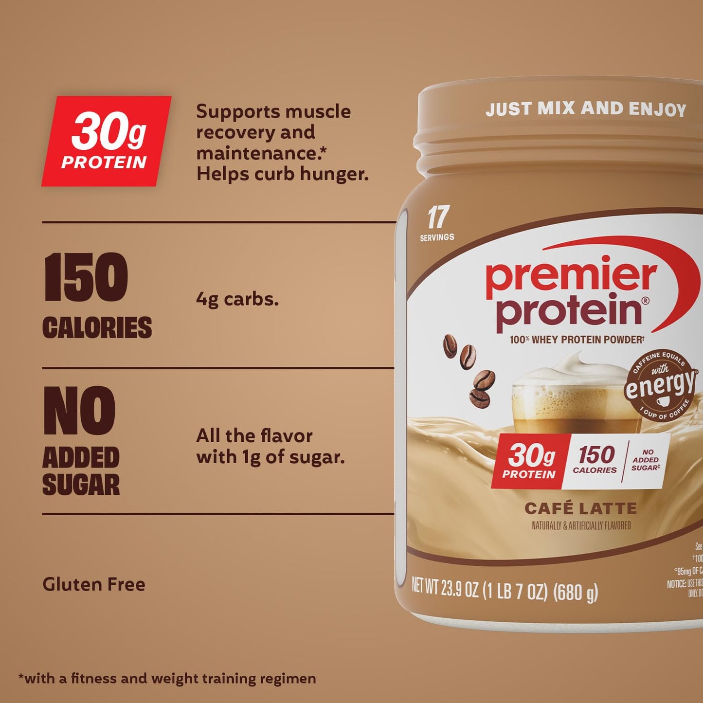 Premier Protein 30g High Protein Powder, 100% Whey, Café Latte, 23.9