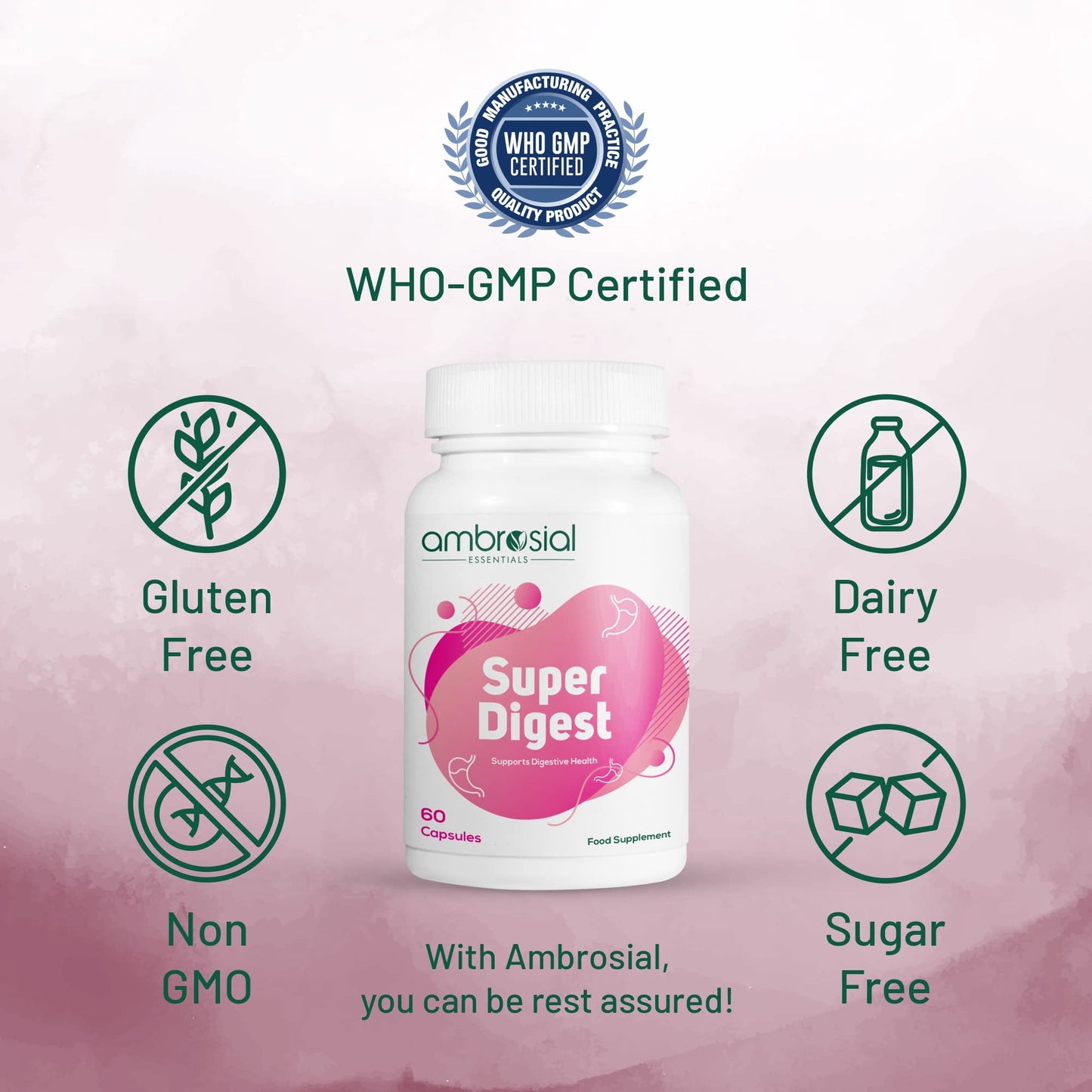 AMBROSIAL Super Digest Digestive Enzymes Supplement Capsules 60 Count