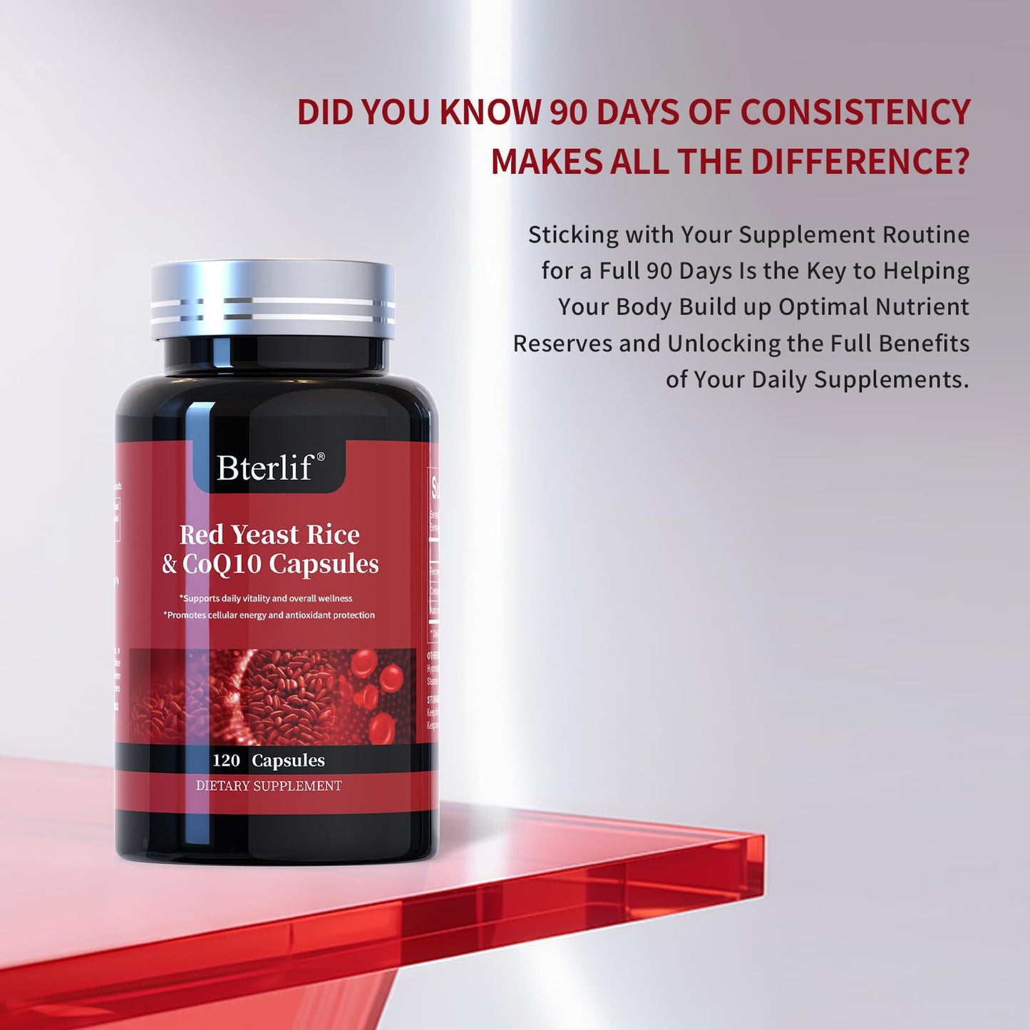 Bterlif Red Yeast Rice with CoQ10 Capsules, 60 Count