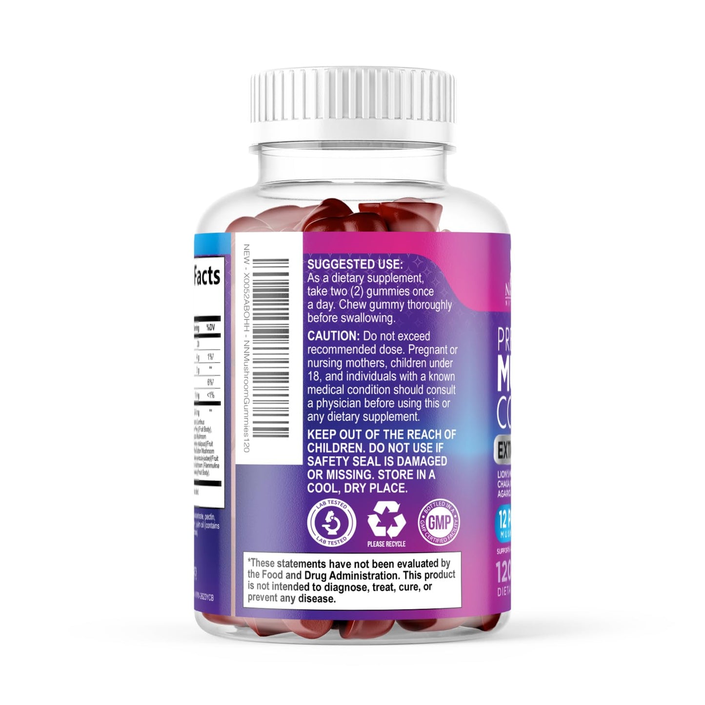 Nature's Nutrition Mushroom Gummies 12 in 1 - High Grade Blend for Adults, Lions Mane, Reishi, Cordyceps & Chaga, Memory & Immune Support, Nootropic Brain Supplements, 120 Gummies