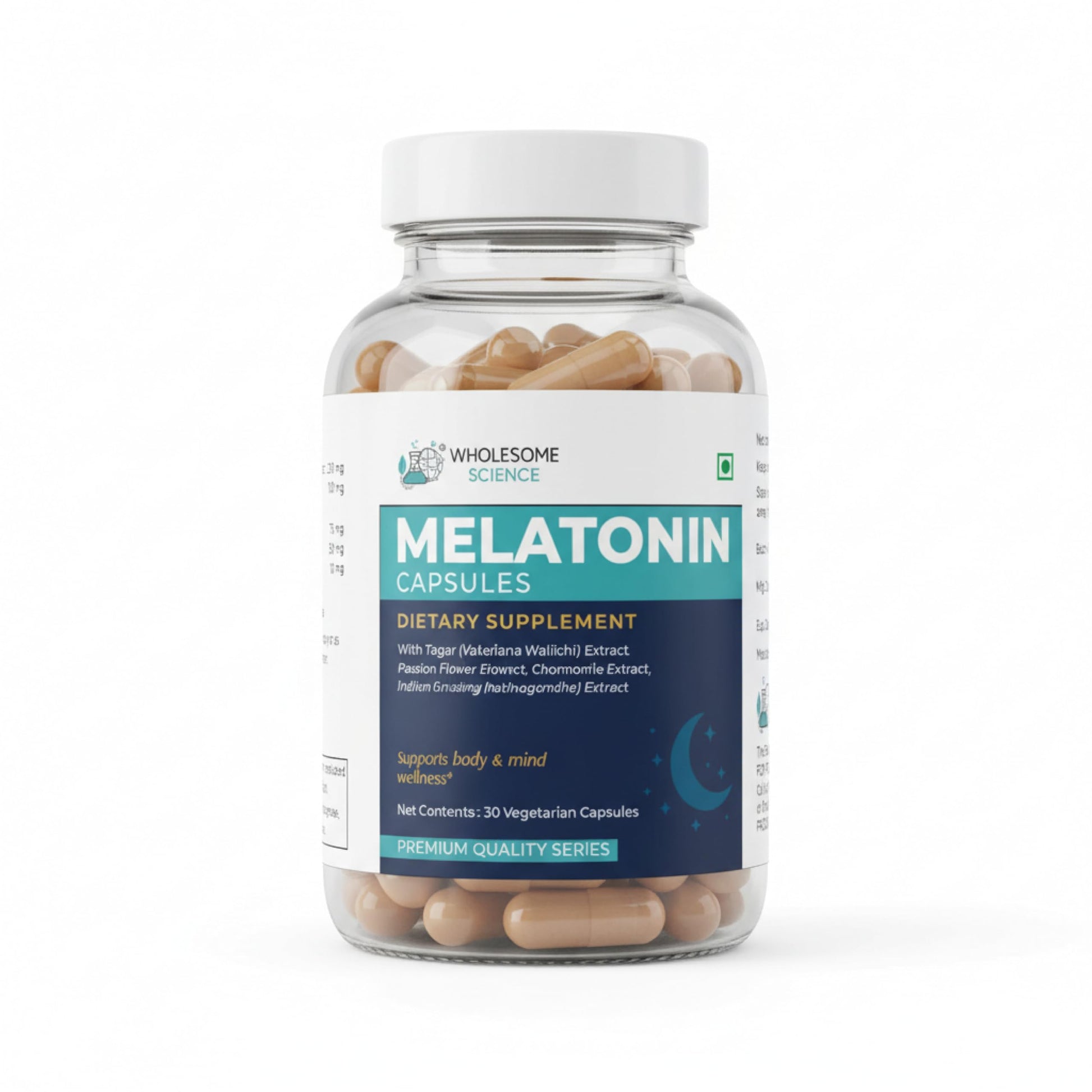 WHOLESOME SCIENCE Melatonin 10 mg Capsules with Herbal Extracts for Sleep & Relaxation – Non-GMO, Vegan, Soy-Free, Third-Party Lab Tested, 30 Capsules
