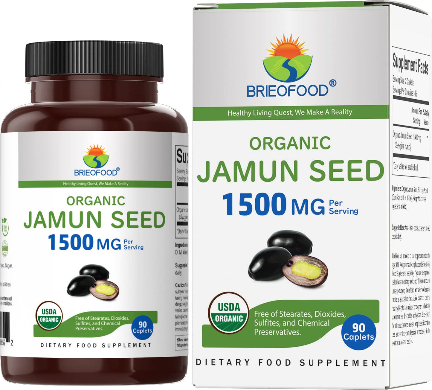 Brieofood Organic Jamun Seed 1500mg 90 Tablets