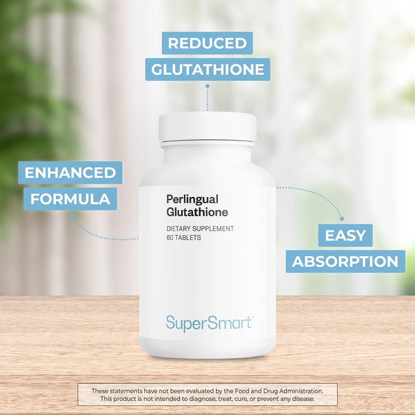 Supersmart Perlingual Glutathione (Easy Absorption) - Enhanced Reduced Glutathione with Vitamin C - Antioxidant Supplement, 90 Capsules