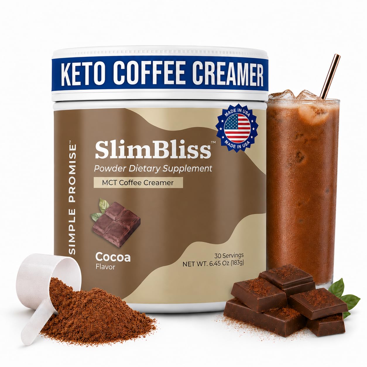 Simple Promise SlimBliss - Sugar Free Coffee Creamer with MCT Oil Powder Powder 6.45 Ounce