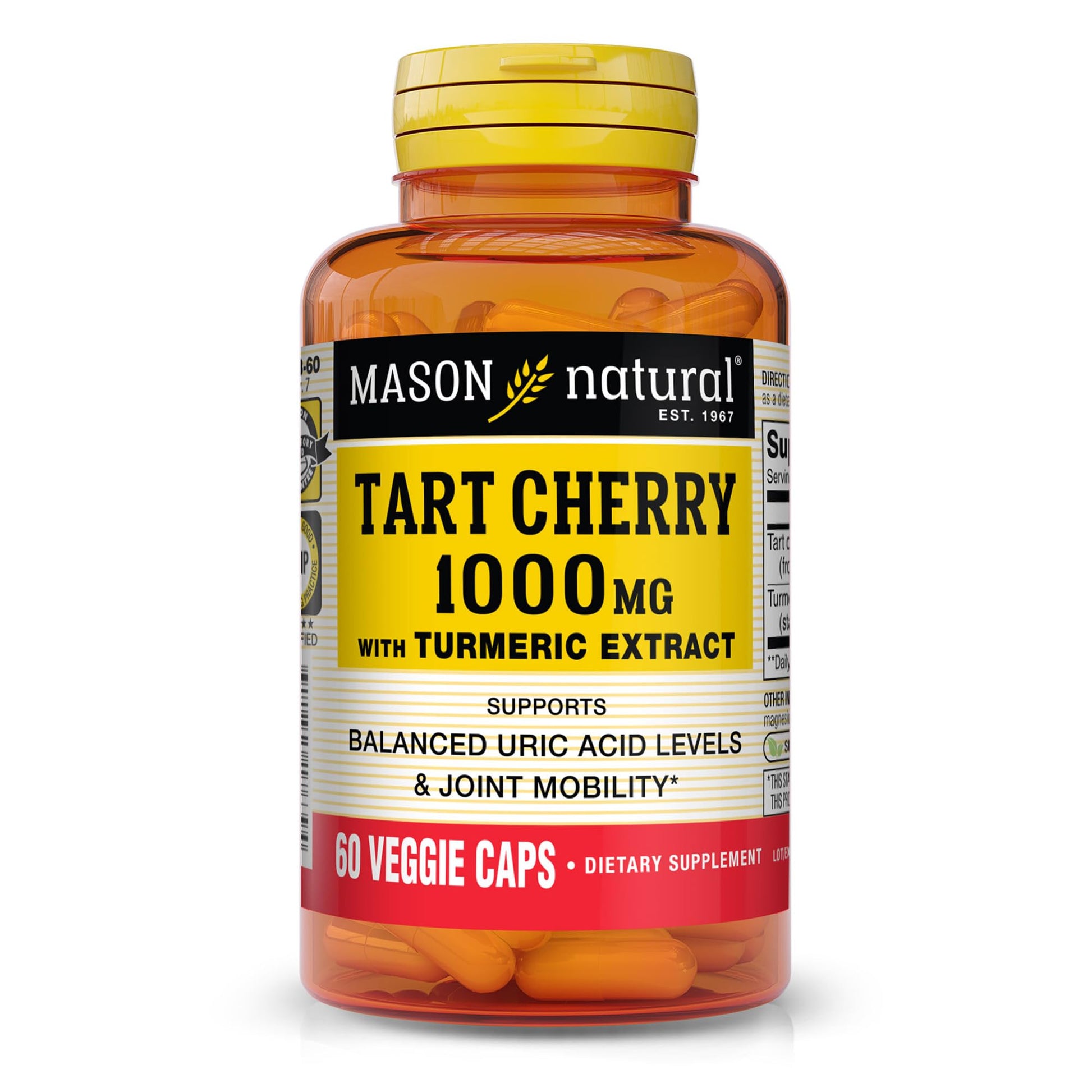 Mason Natural 1000mg Tart Cherry Extract with Standardized Turmeric Capsules, 60 Count