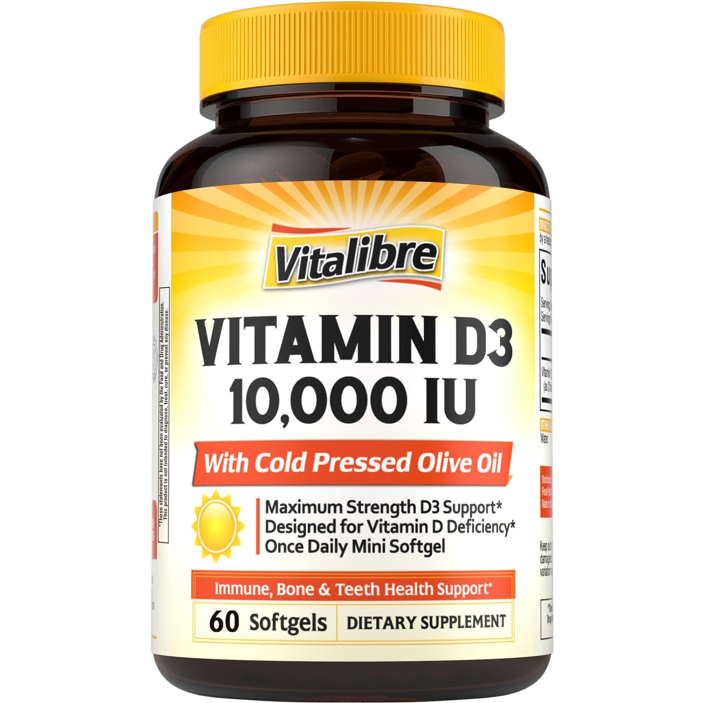 Vitalibre Vitamin D3 Maximum Strength Softgels 10,000 IU (250 mcg), 60 Count