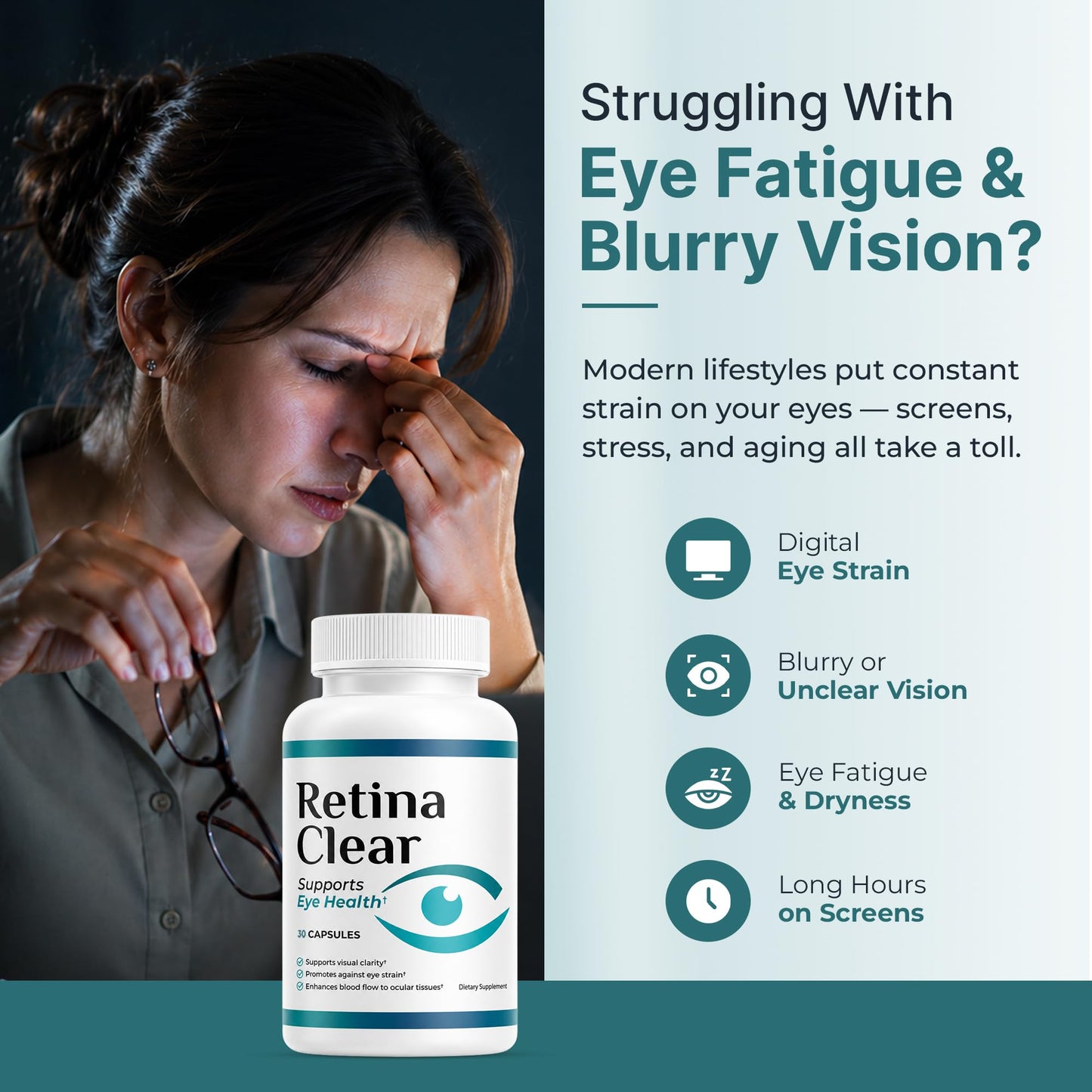 Retina Clear Eye Health Supplement with Lutein, Zeaxanthin, Quercetin, Vitamin A, Zinc, & Bilberry Capsule 30 Count