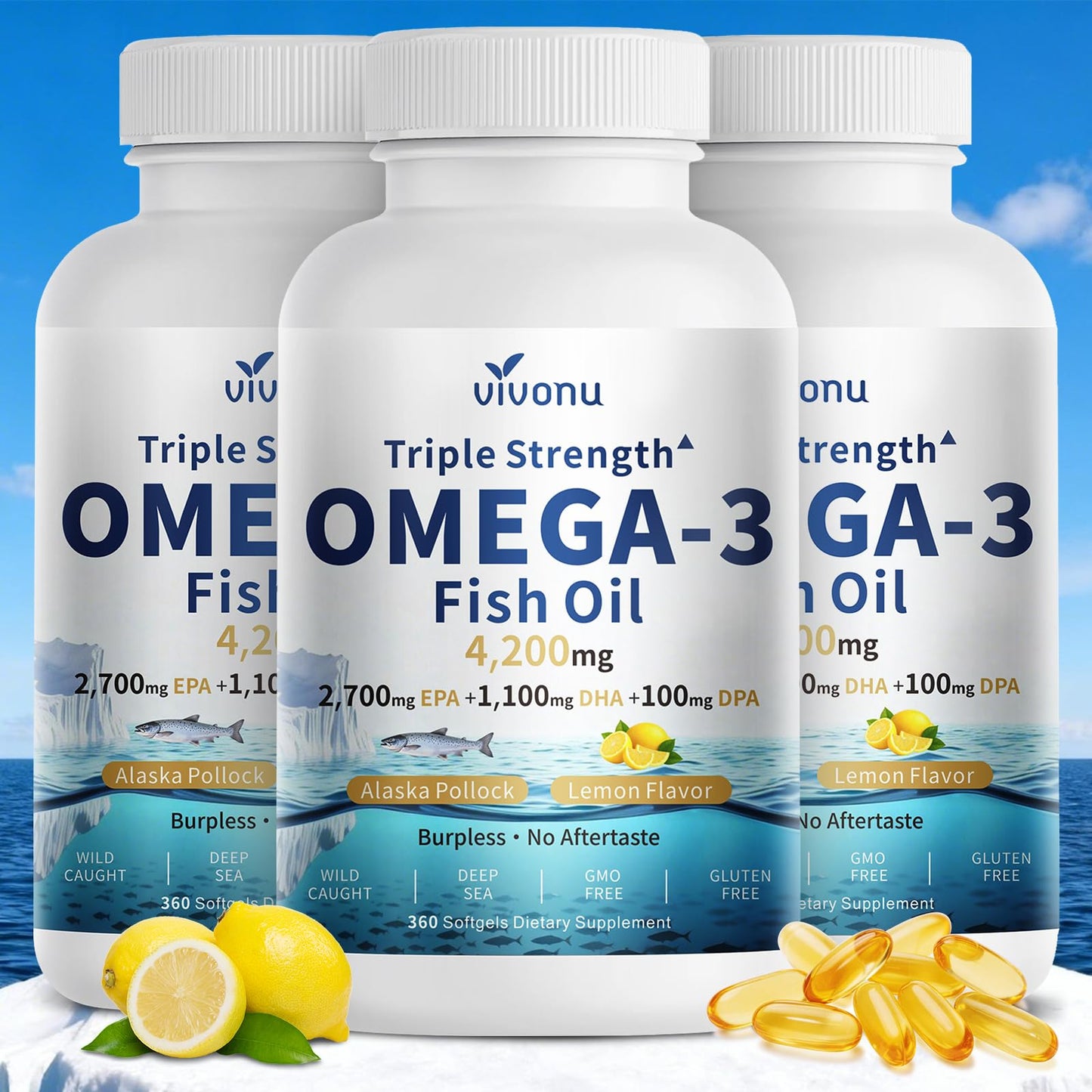 VivoNu Triple Strength Omega 3 Fish Oil Softgels 1080