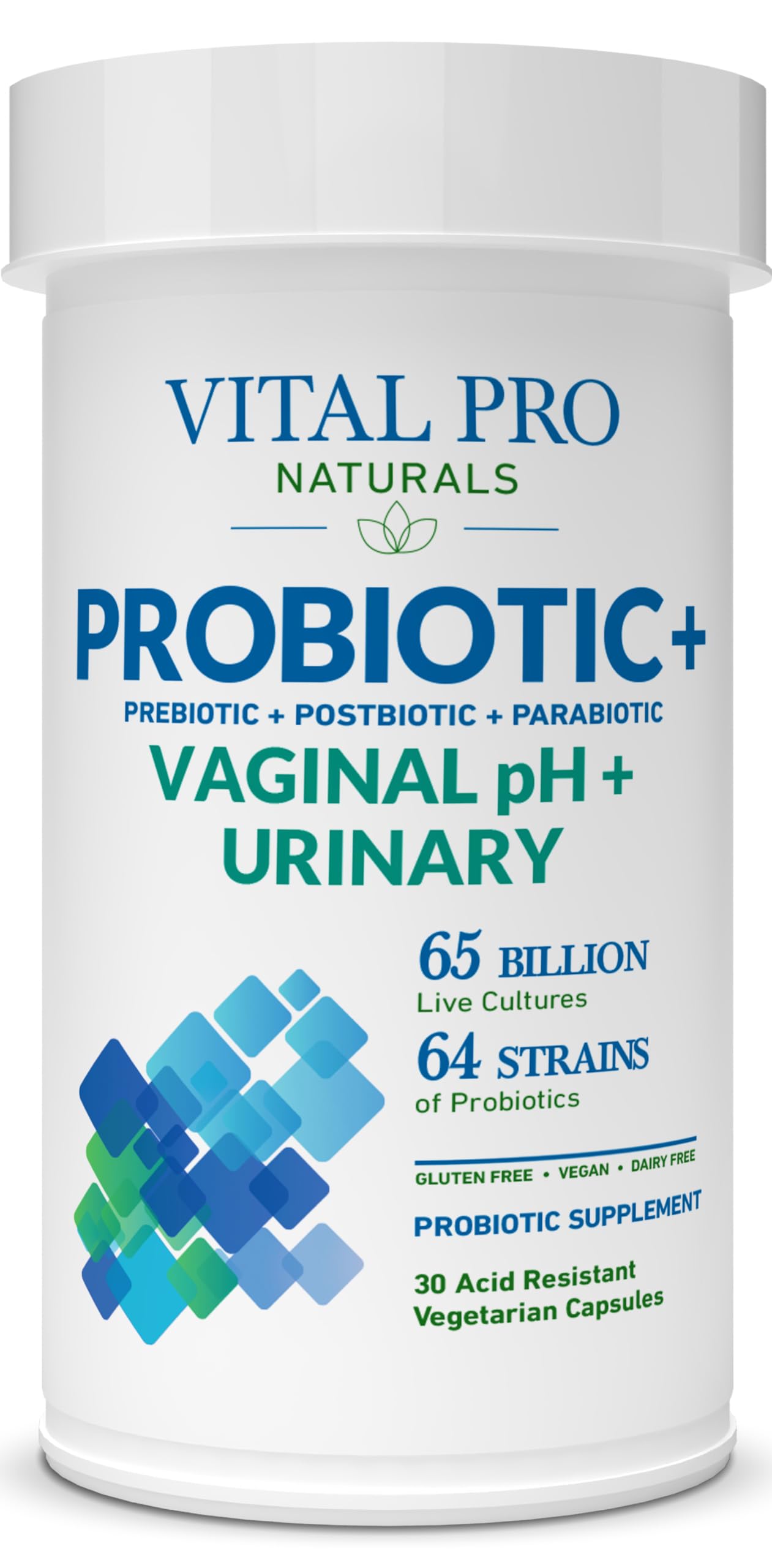 Vital Planet Vital Pro Naturals Vaginal pH & Urinary Probiotics + Prebiotics, Postbiotics, Parabiotics Capsules, 30 Count