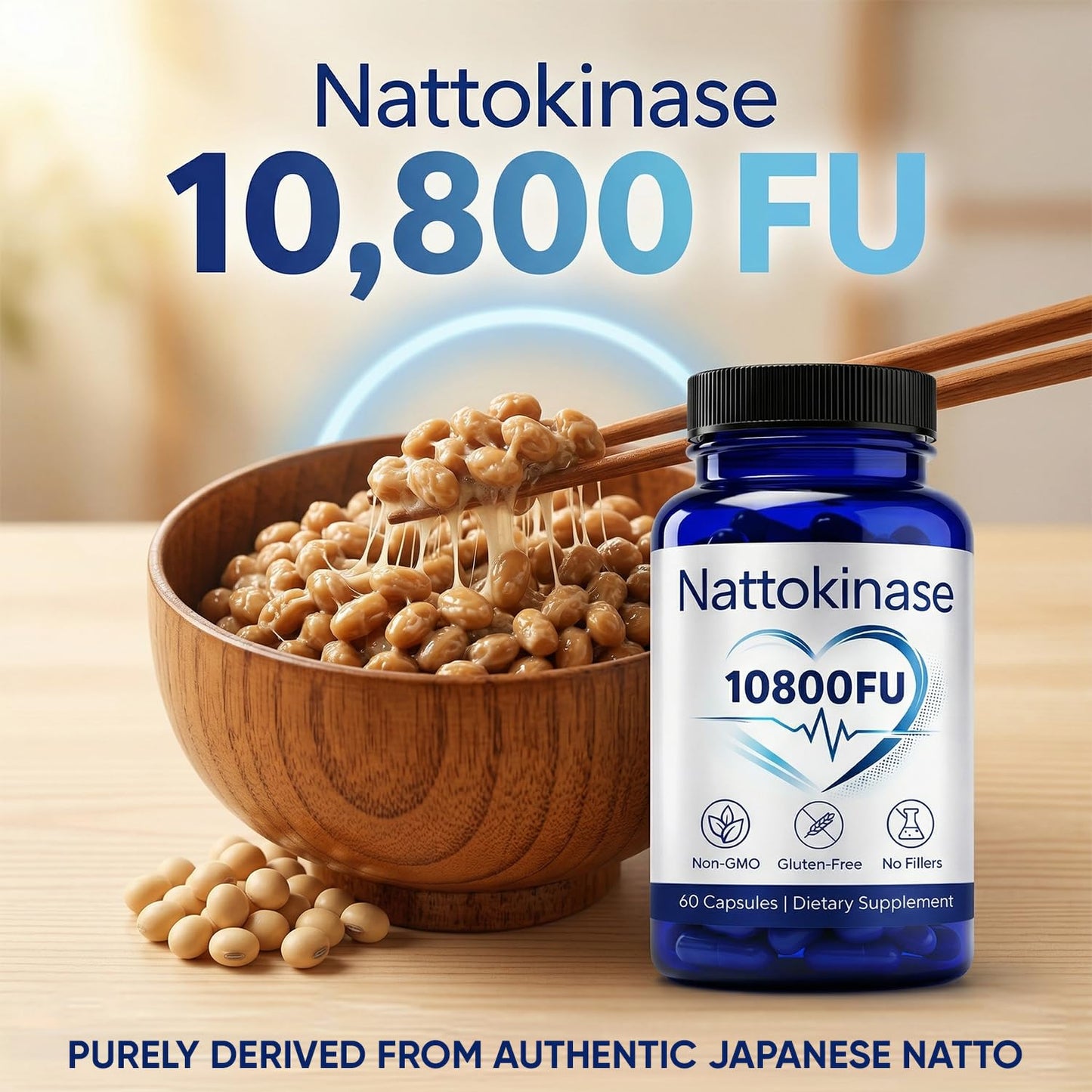 ZRRTXV Nattokinase 10800 FU Ultimate Nattokinase Supplement Organic Natural Support Heart Health Vegan Gluten Free Capsules 60 Count