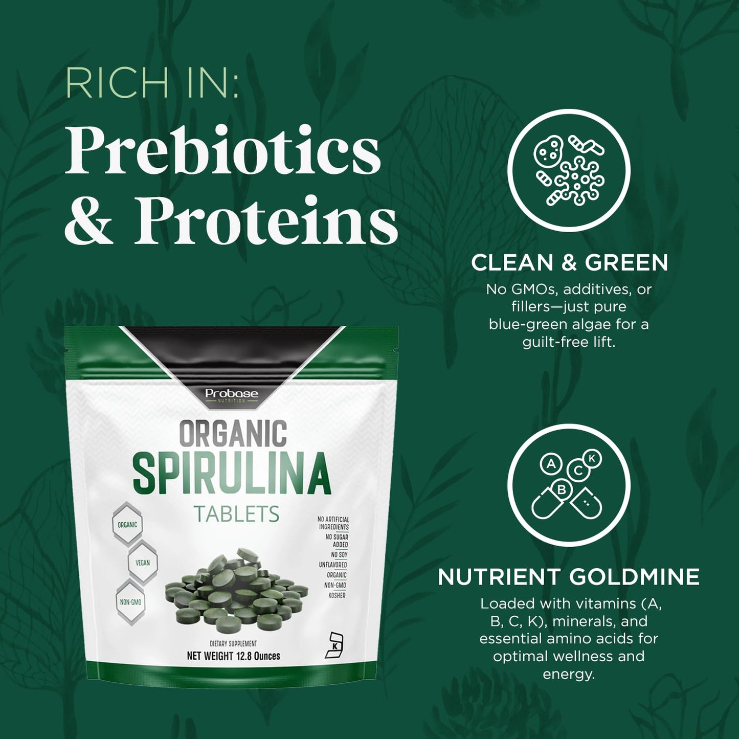 Probase Nutrition Organic Spirulina Supplement Tablets, 720 Count