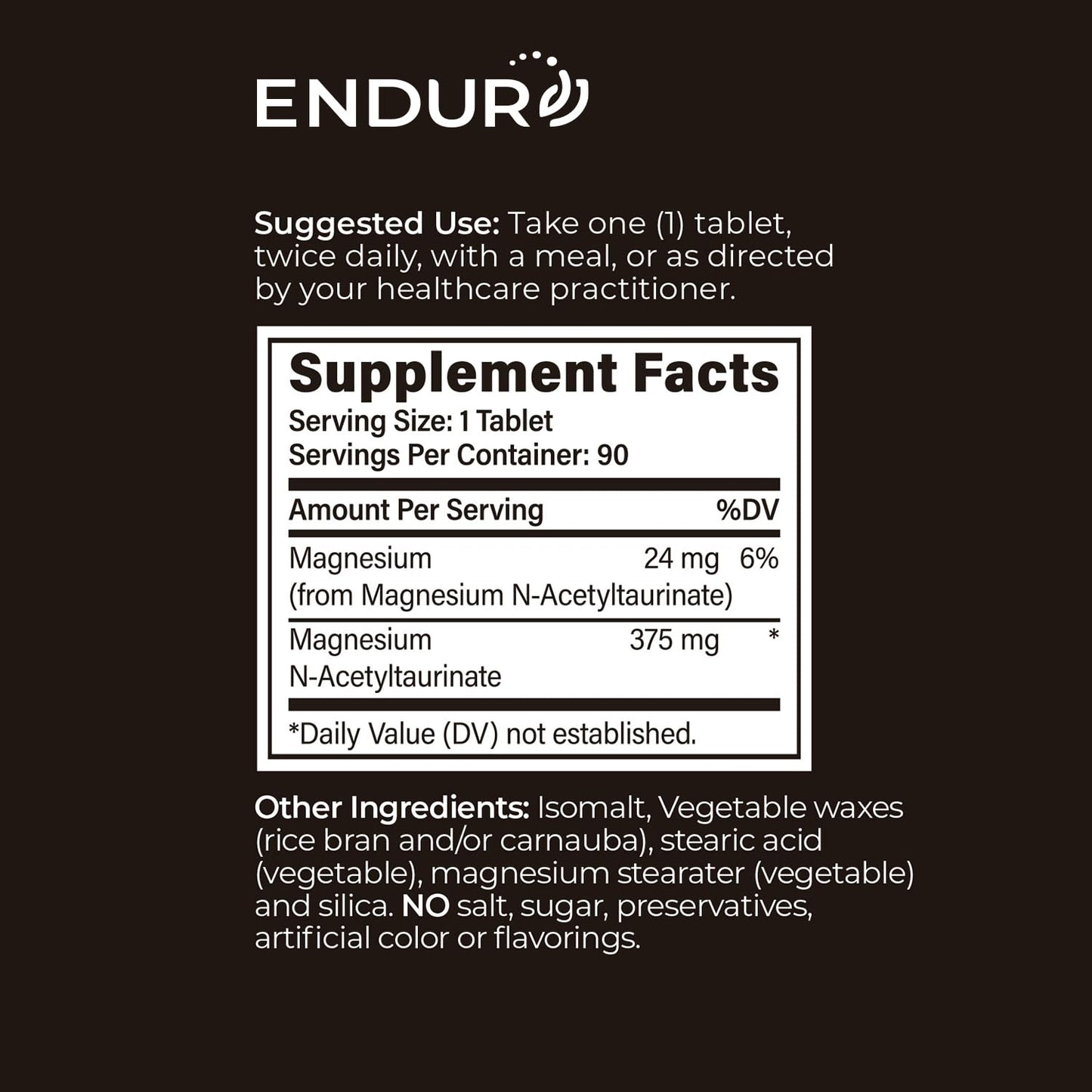 Endurance Products ENDUR-TAUROMAG Magnesium + Taurine SR (Sustained Release) 375 mg Tablet, 90 Tablets