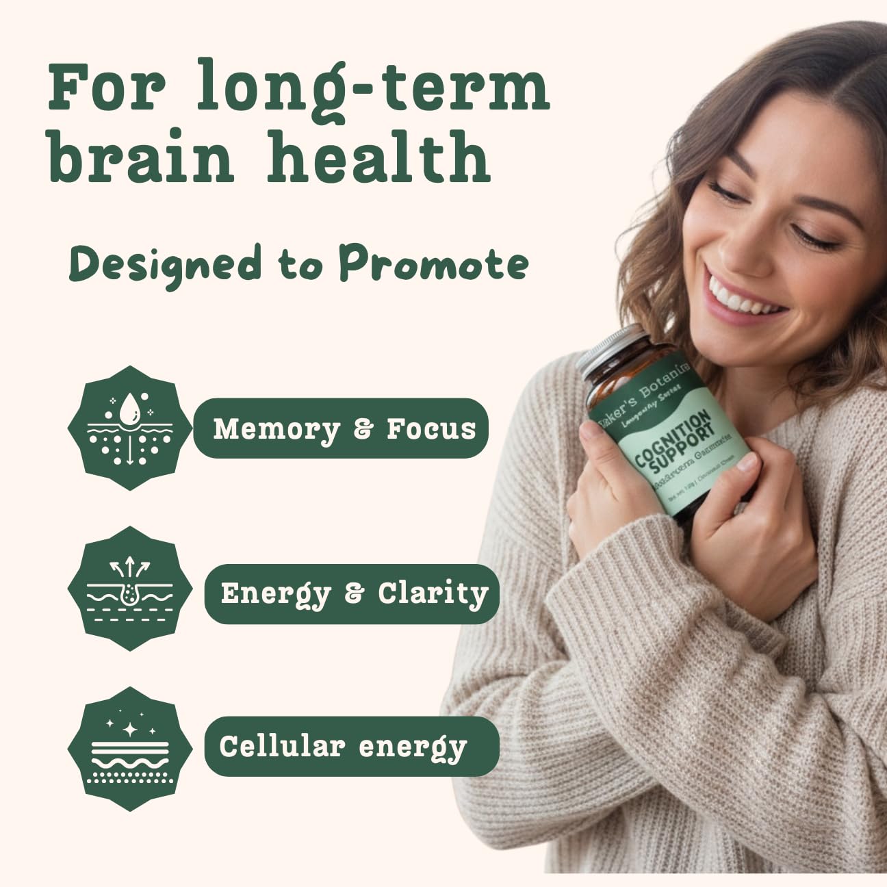 Baker's Botanics Adaptogenic Mushroom Gummies – Antioxidant Botanical Blend, 30 Gummies
