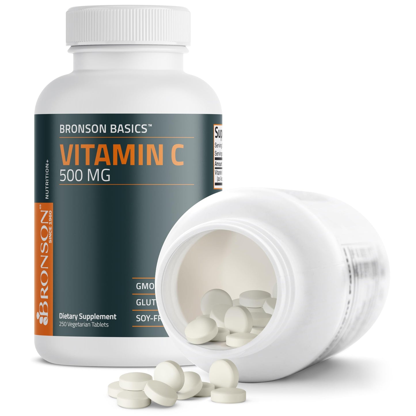 Bronson Vitamin C 500 mg Tablets, Non-GMO, 250 Vegetarian Tablets