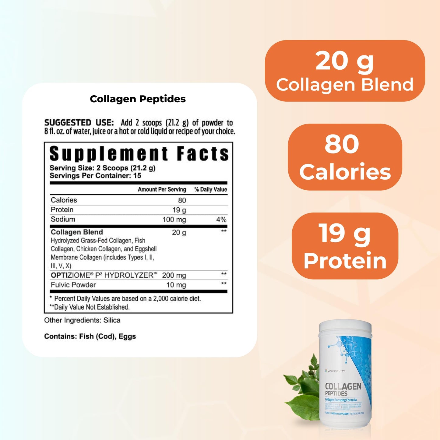 Youngevity Multi-Collagen Peptides Powder with Fulvic Powder – Hydrolyzed Grass-Fed, Marine, Chicken, & Eggshell Membrane Collagen – Hair, Skin, Nails, Bone, Bone Support – I, II, III, V, X – 13.23 oz
