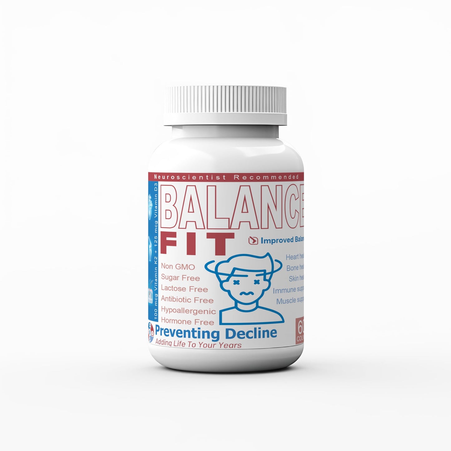PREVENTING DECLINE BalanceFit 100mcg Vitamin K2 + Vitamin D3 Capsules, 60 Count