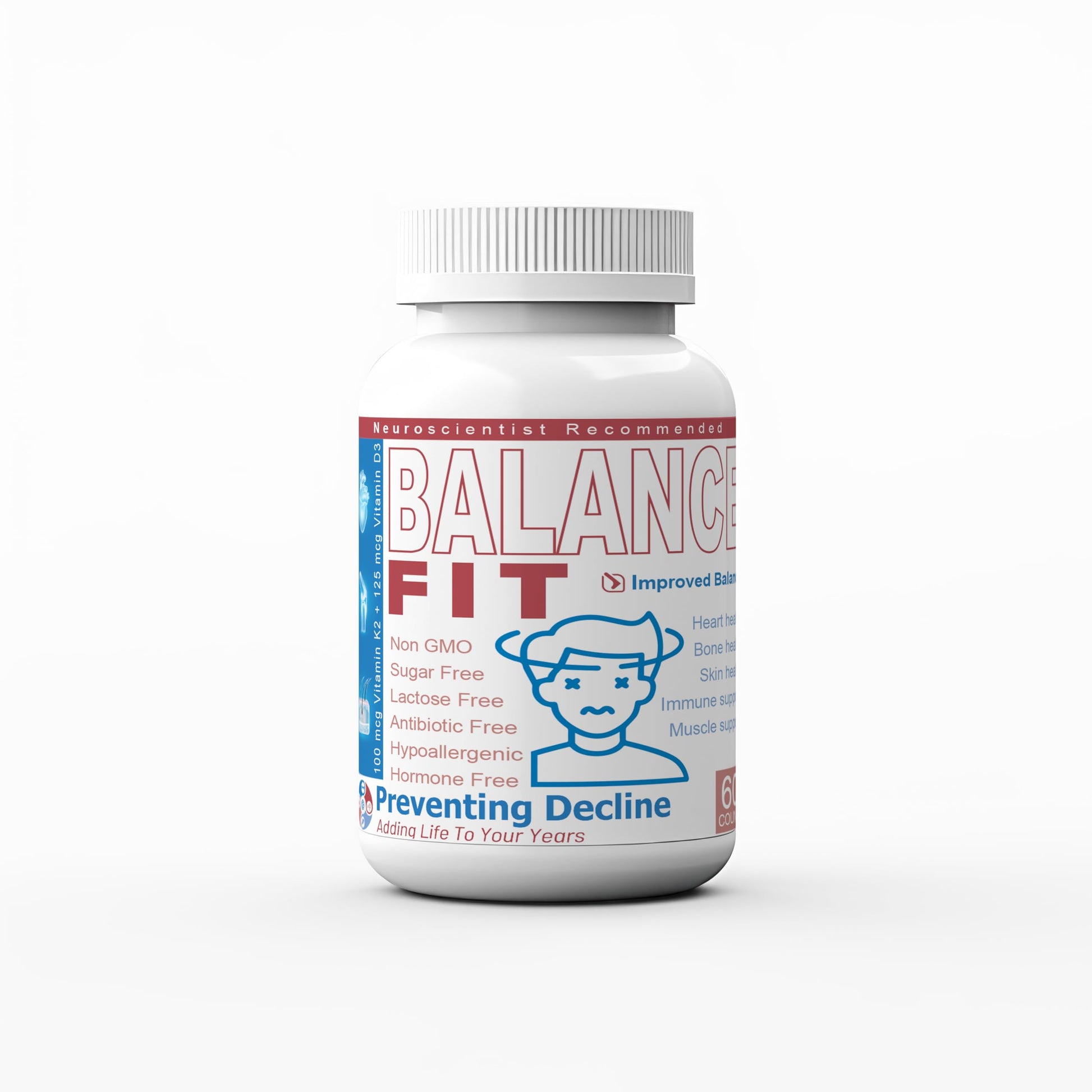 PREVENTING DECLINE BalanceFit 100mcg Vitamin K2 + Vitamin D3 Capsules, 60 Capsules