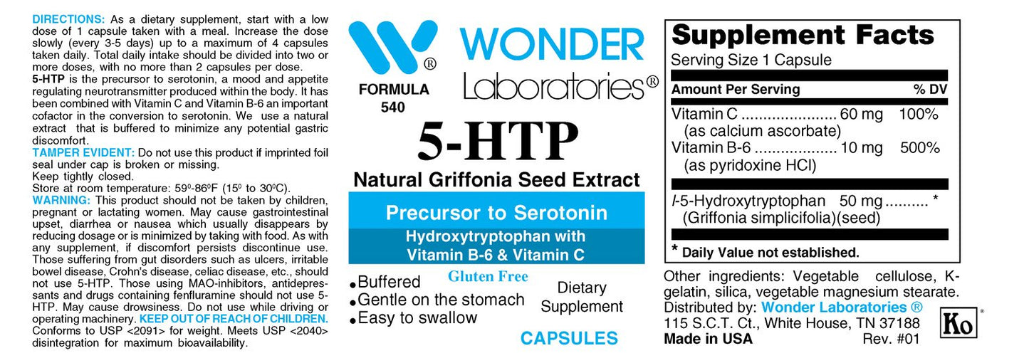 Wonder Laboratories 5-HTP Griffonia Seed Extract Precursor to Serotonin, 120 Capsules