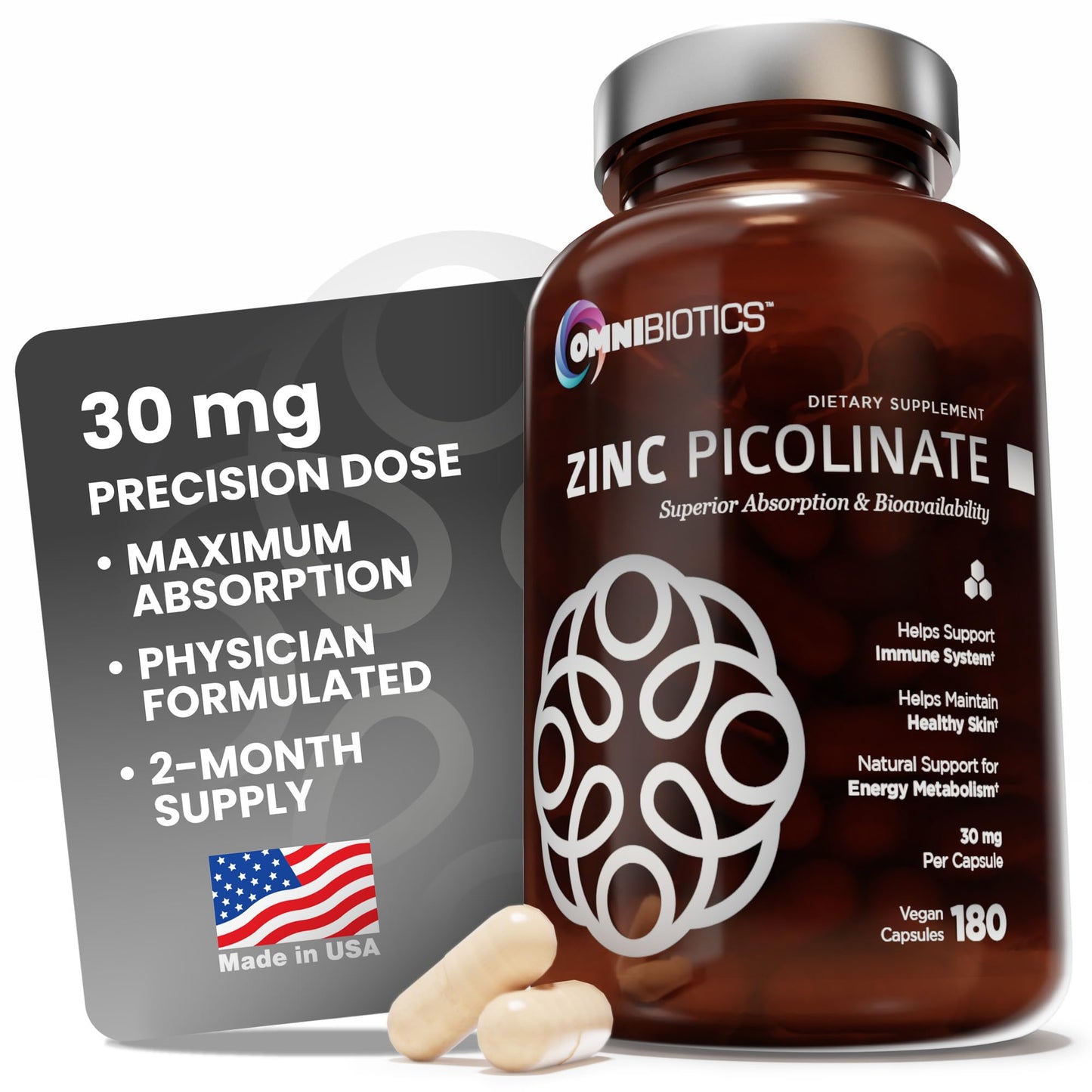 OmniBiotics Zinc Picolinate 30mg Supplement 180 Capsules
