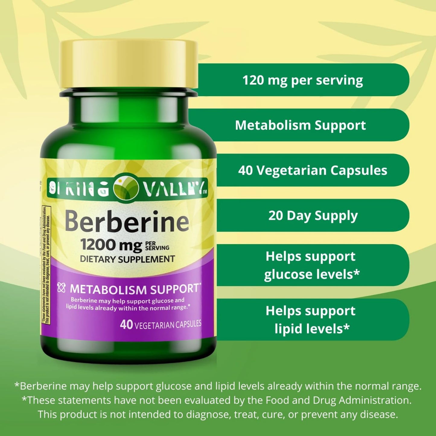 Generic 1200mg Berberine Herbal Supplement Vegetarian Capsules, 40 Count