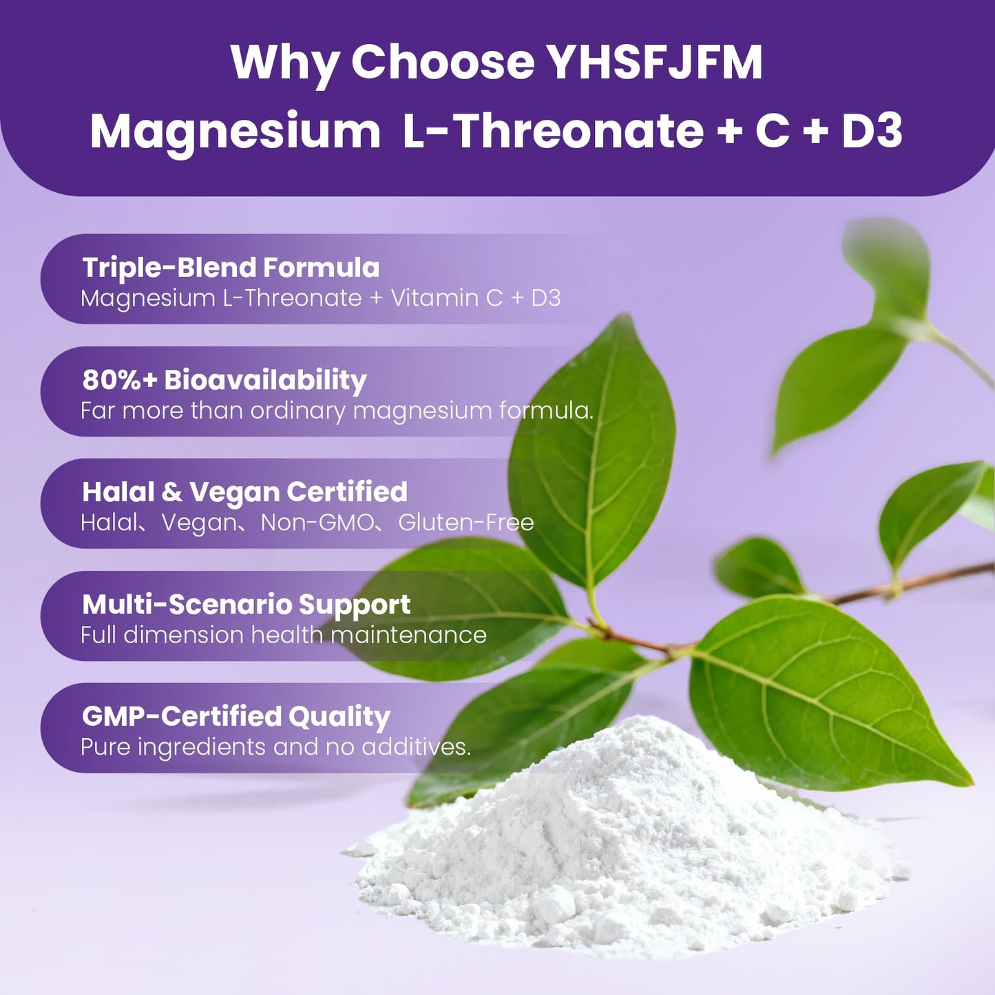 YHSFJFM Magnesium L-Threonate High Absorption Magnesium Supplement Capsule 120 Capsules