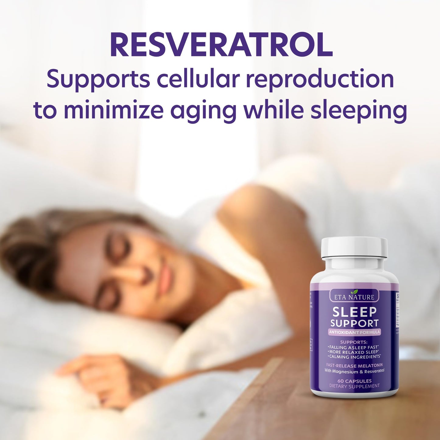 ETANATURE Sleep Supplement with Melatonin, Resveratrol, Zinc & Magnesium Capsules, 60 Count