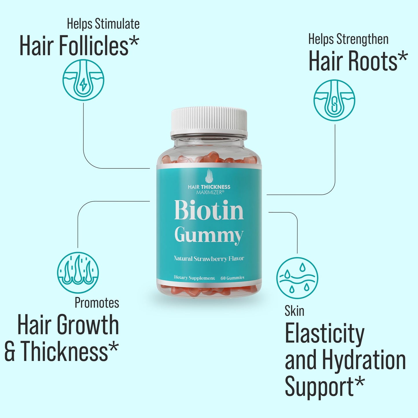 Hair Thickness Maximizer Biotin Gummies for Hair Growth, Gummy, 60 Count