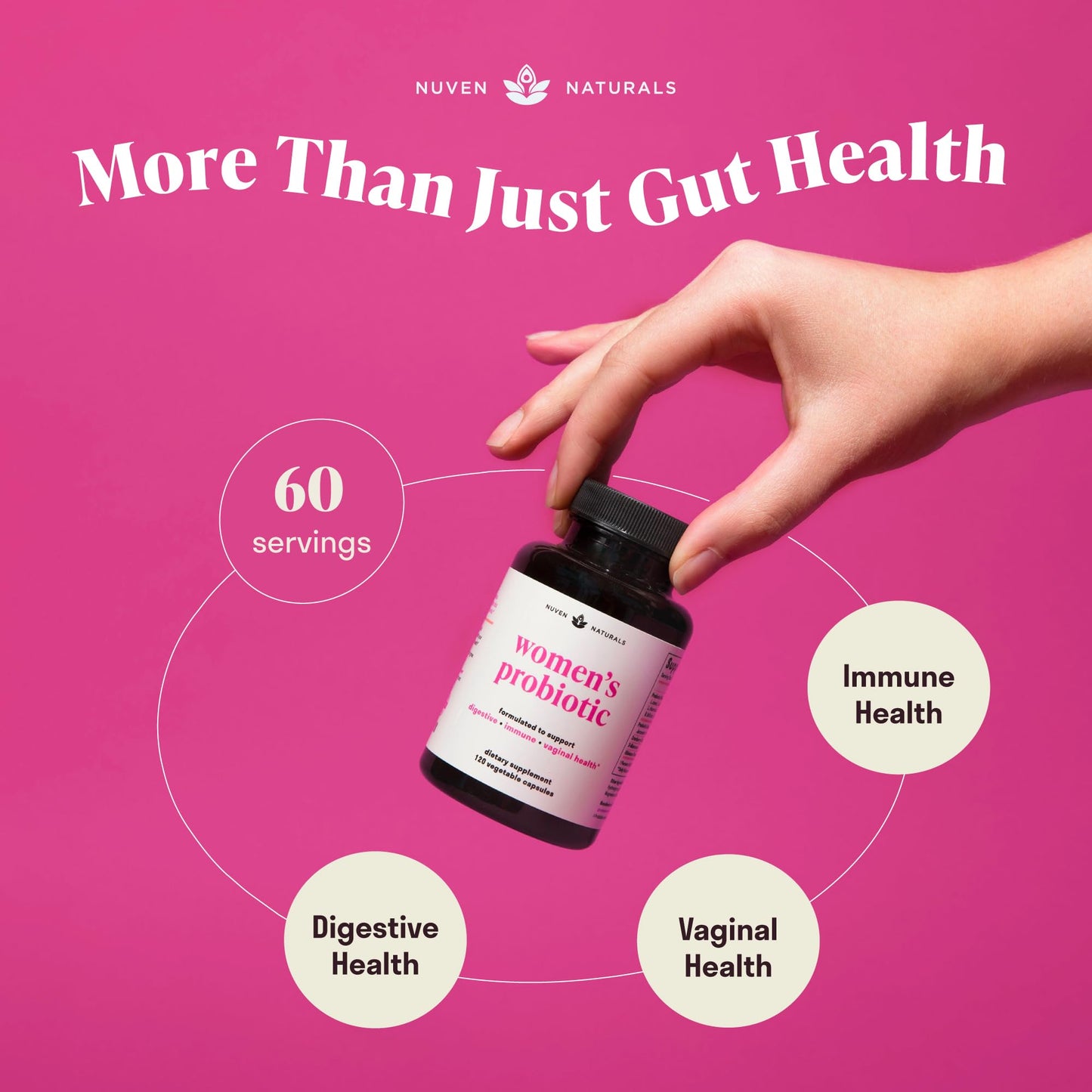 Nuven Naturals 3-in-1 Womens Probiotic - Probiotics, Prebiotics, D-Mannose Capsules, 120 Count