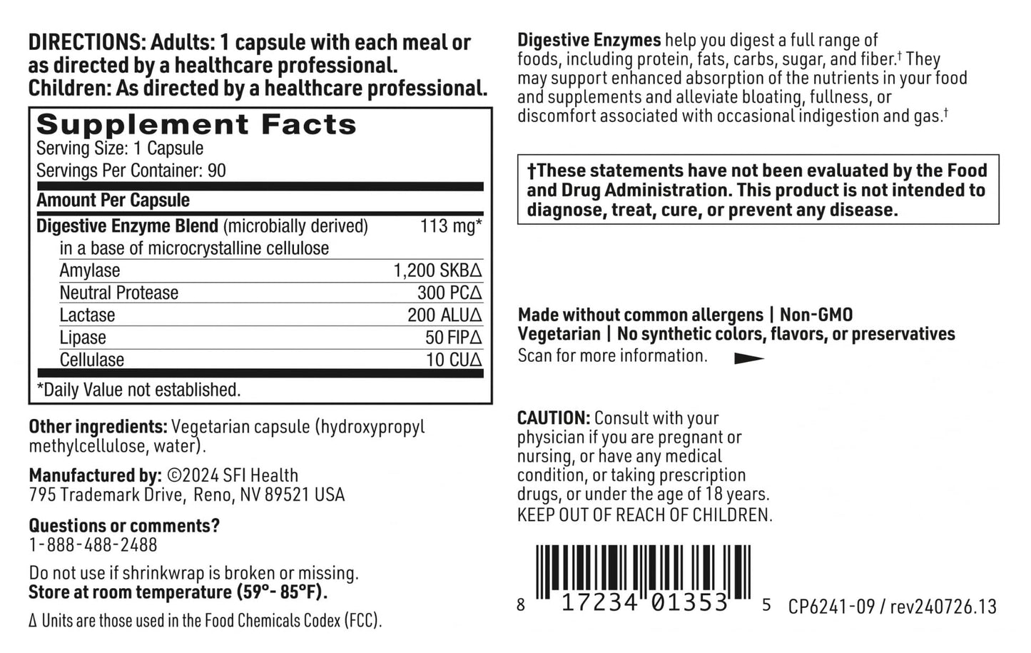 SFI Health Digestive Enzymes Capsule 90 Count